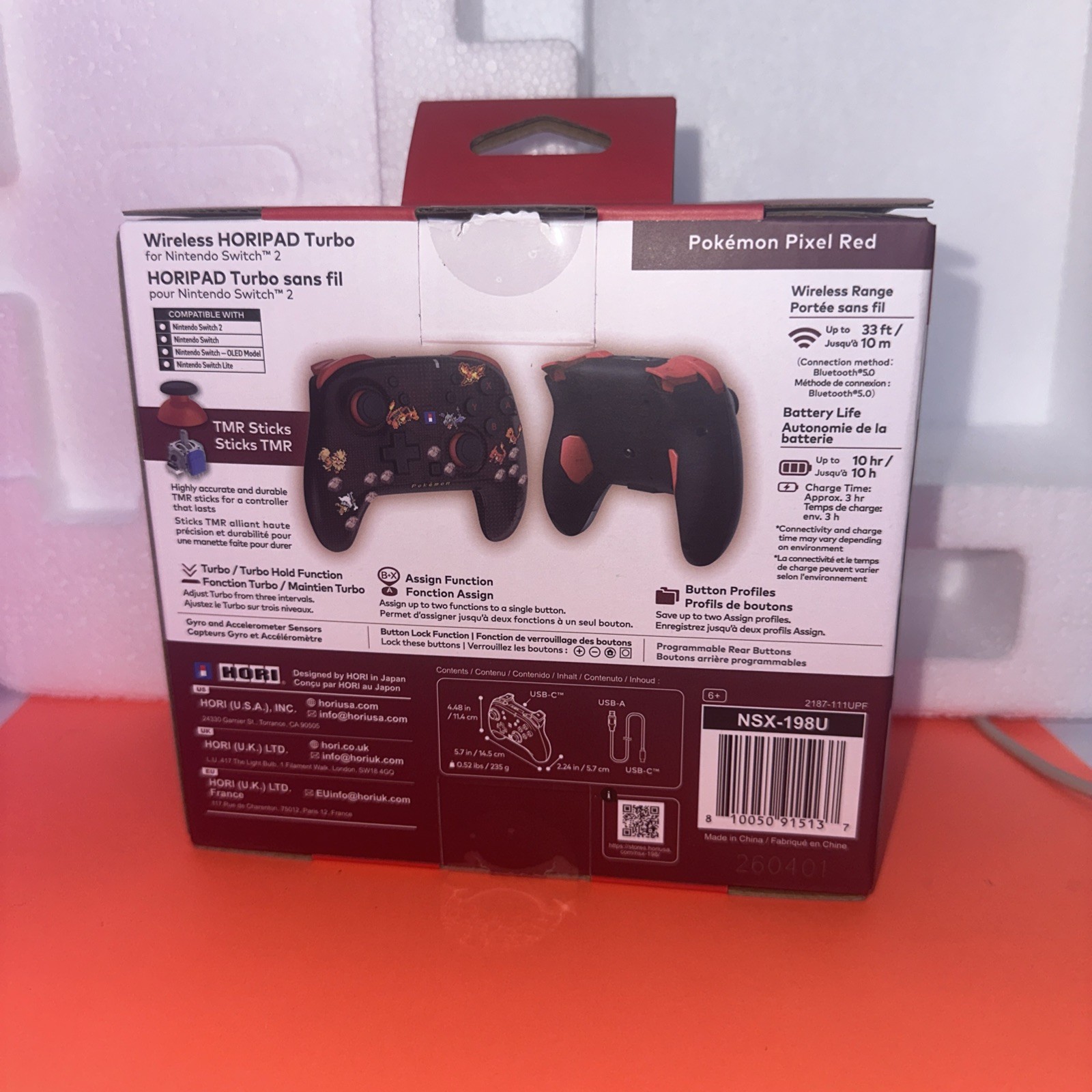 2026 HORI Wireless HORIPAD Turbo (Pokemon Red Themed) for Nintendo Switch 2