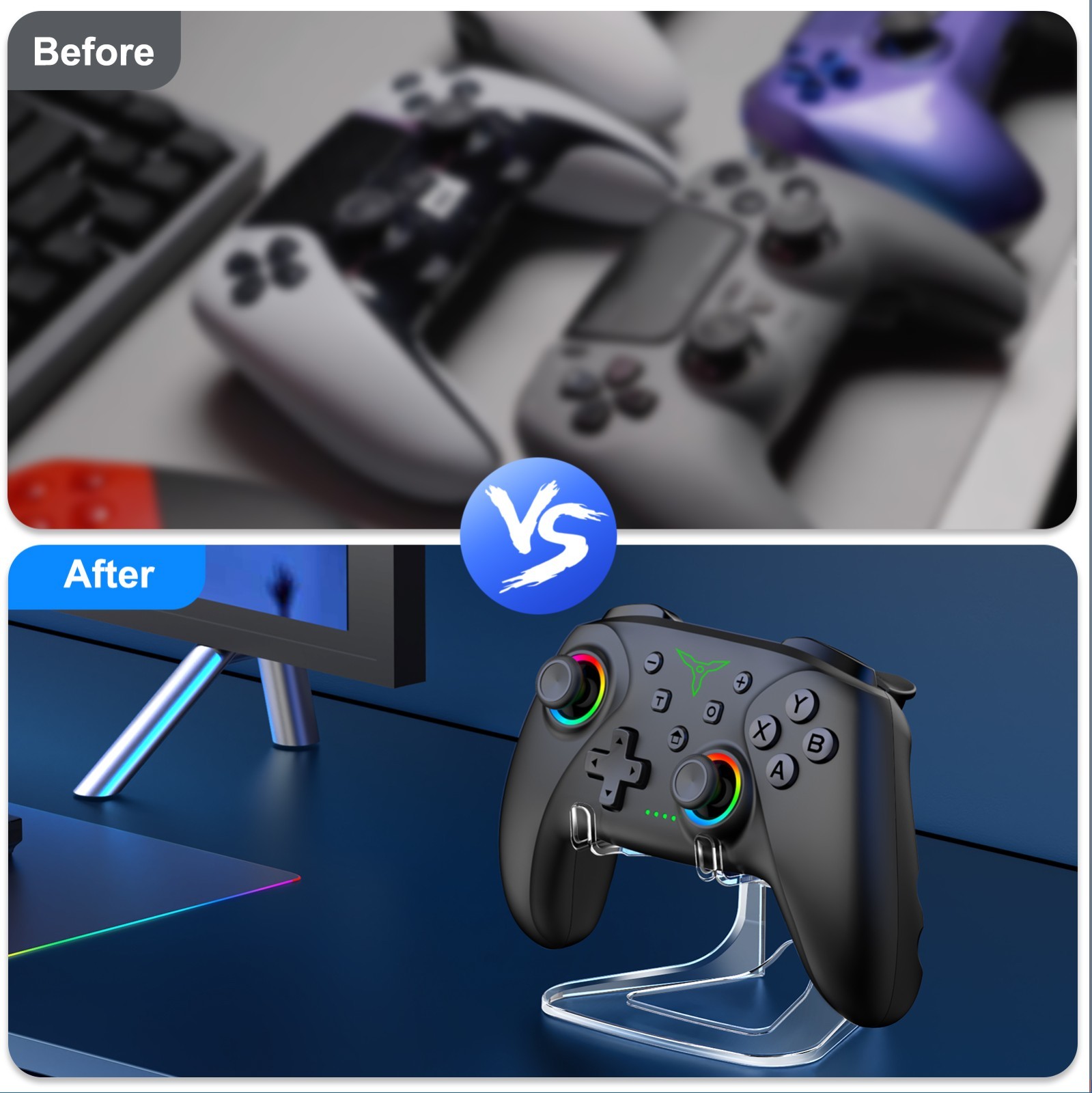 Wireless Bluetooth Controller PC Controller with Holder Hall Effect Joystic