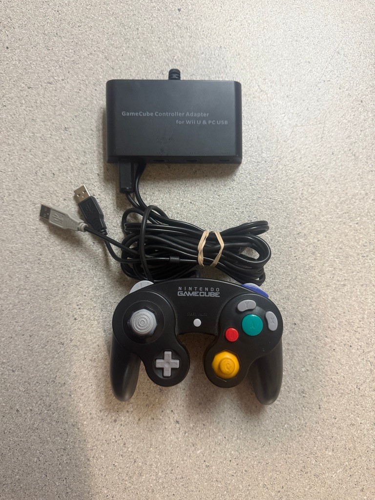 Nintendo GameCube Jet Black Controller OEM Tested + CONTROLLER ADAPTER FOR WII U