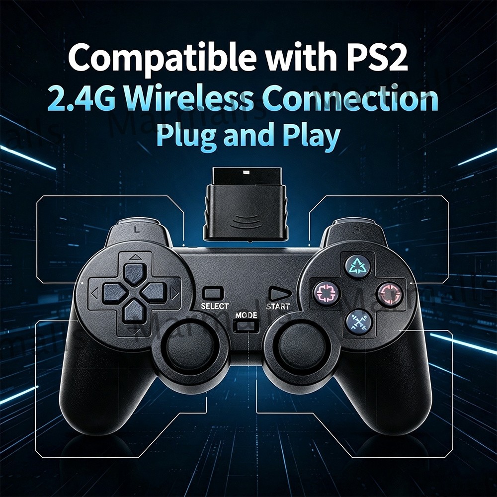 Wireless Controller For Sony PlayStation PS2 2.4GHz Dual Vibration Twin Shock