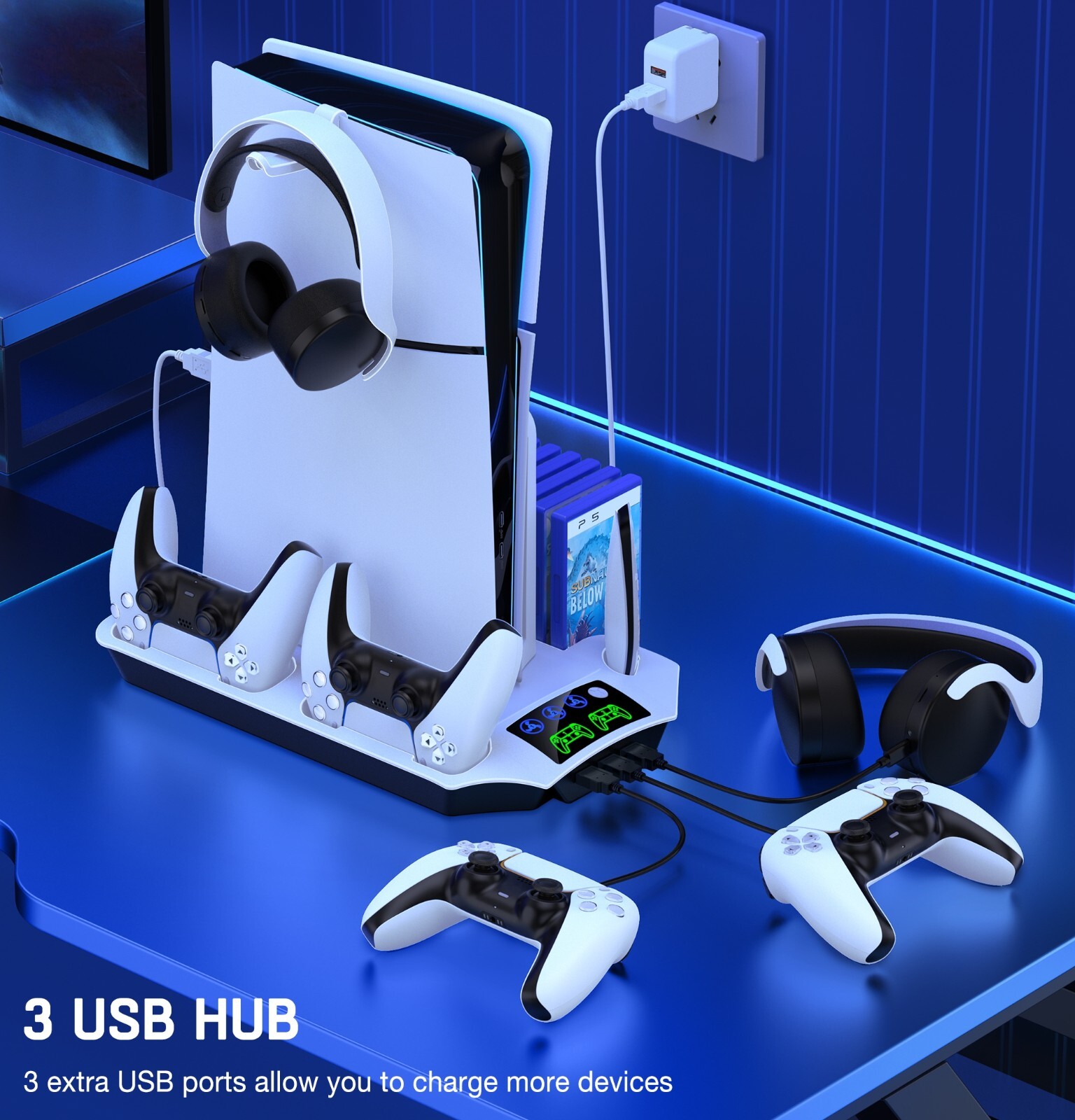 PS5 Stand 2 Cooling Fan ,PS5 Controller Charging Station for Sony Playstation 5