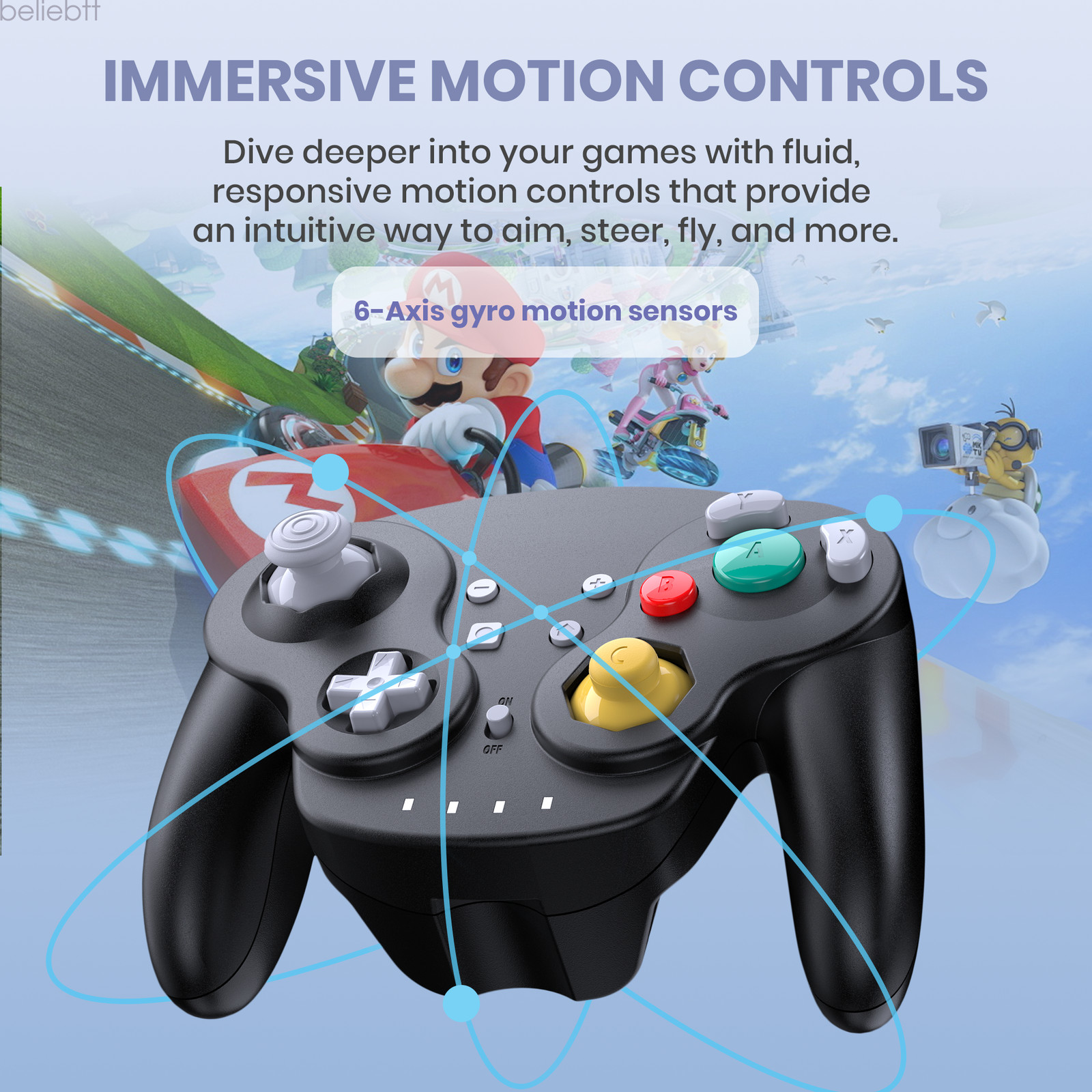 Wireless NFC Gamecube Style Controller for Switch 1/2 PC -/Rumble /Gyro Axis