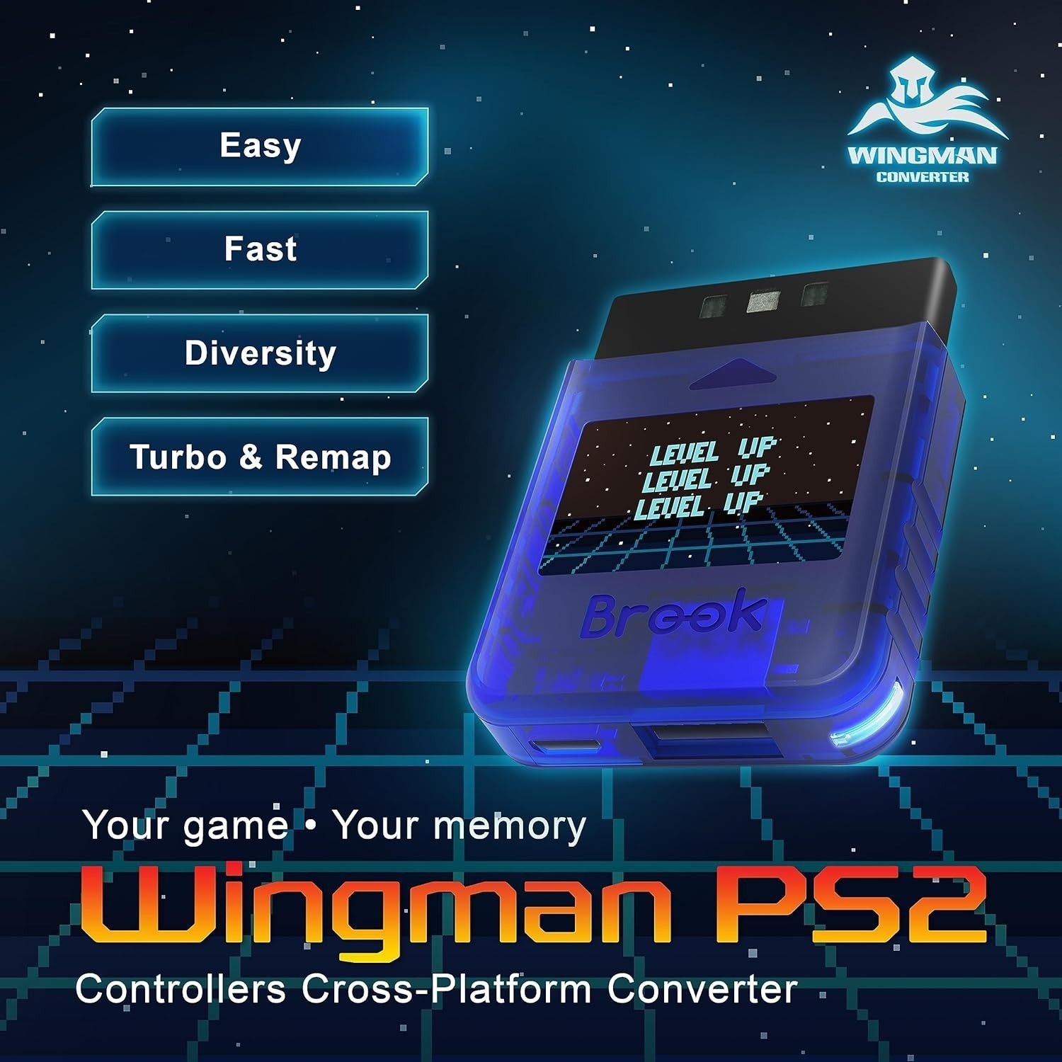 “Brook Wingman PS2 Converter Wireless Version of PS4/3 to PS2/1, Starry Blue