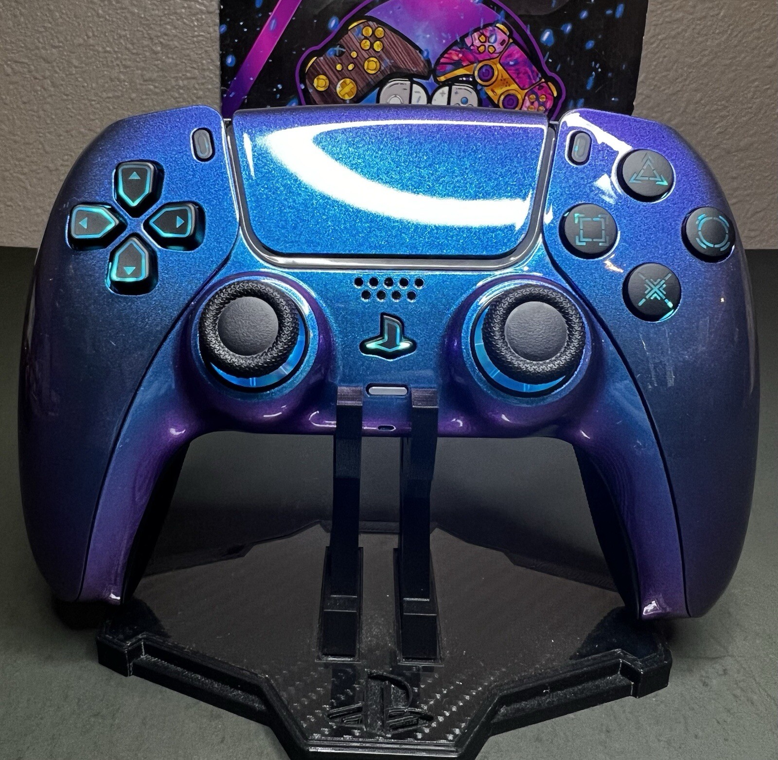 Two-Tone Chameleon Blue – RGB LED – Custom Wireless Controller for PS5 Or PC