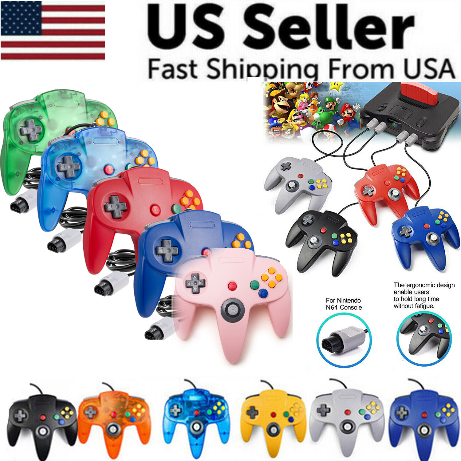 Wired Classic Controller Joystick For Nintendo 64 N64 Console,N64 Rumble Pack US