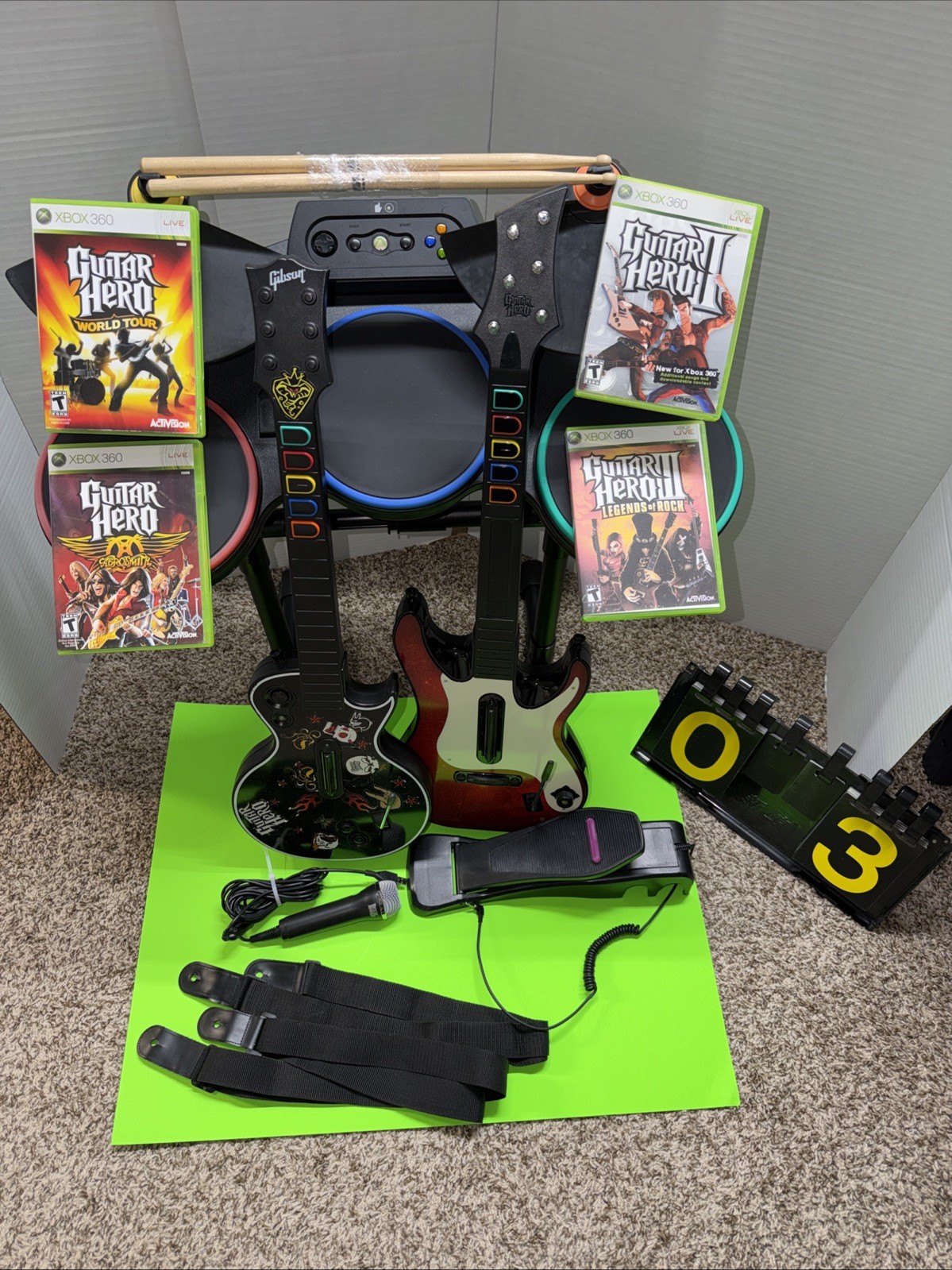 Xbox 360 Guitar Hero World Tour Drum Kit Set Mic Rock Band Bundle Drum New Wires