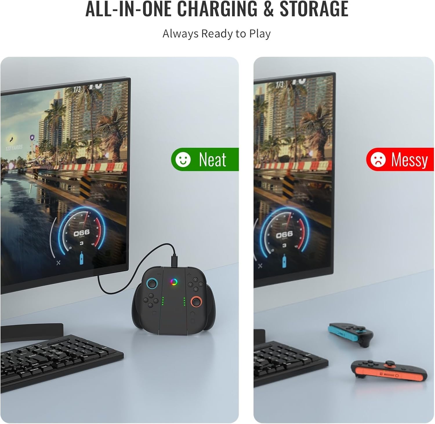 Lightweight Portable Joy-Con Charging Grip for Switch 2 & OLED – Magnetic & Fast