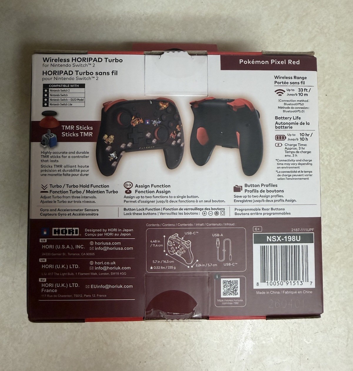 HORI Wireless Horipad Turbo Controller for Nintendo Switch 2 Pokemon Pixel Art