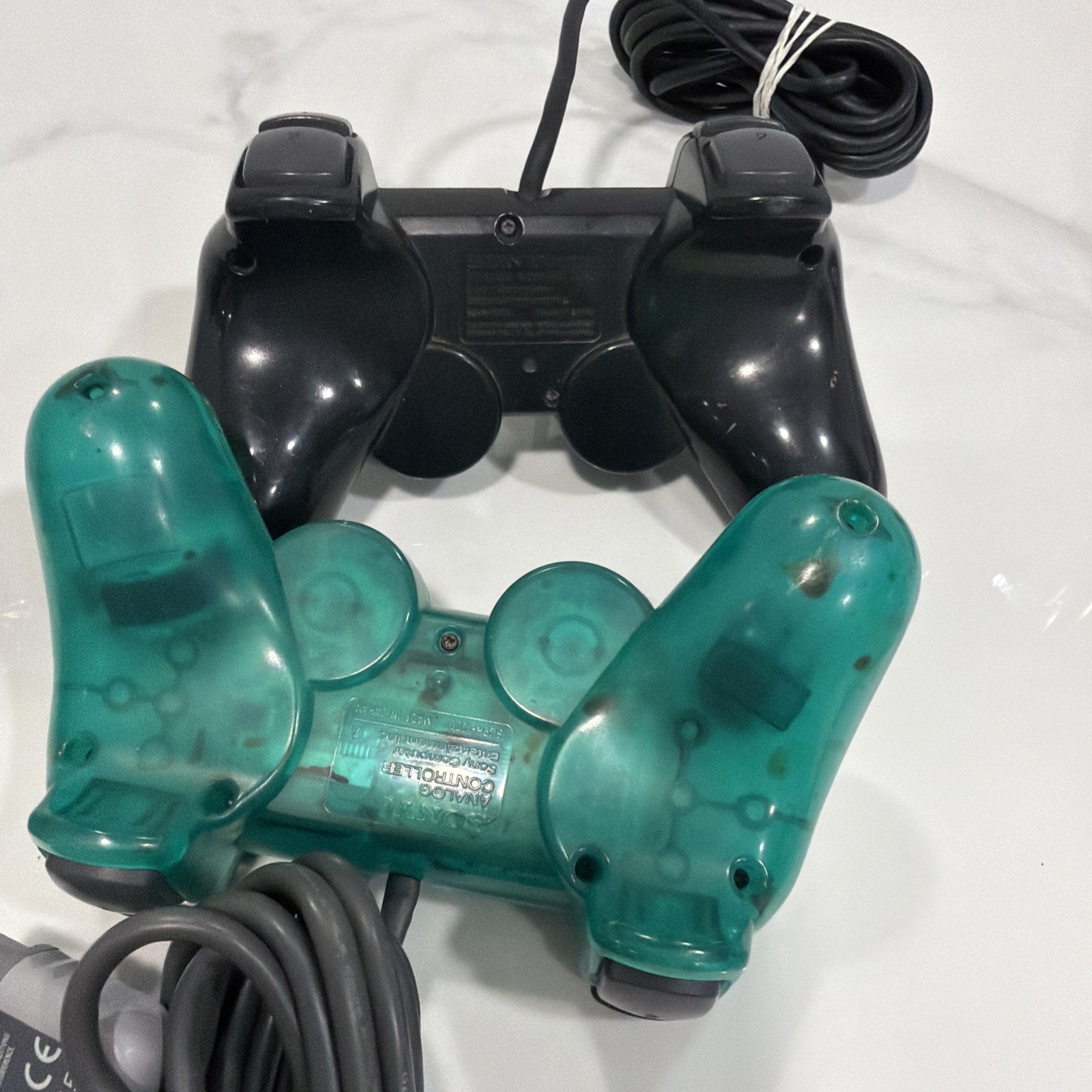 Sony PlayStation 2 PS2 DUAL SHOCK Set Of 2 Clear Teal Emerald Green SCPH-1200