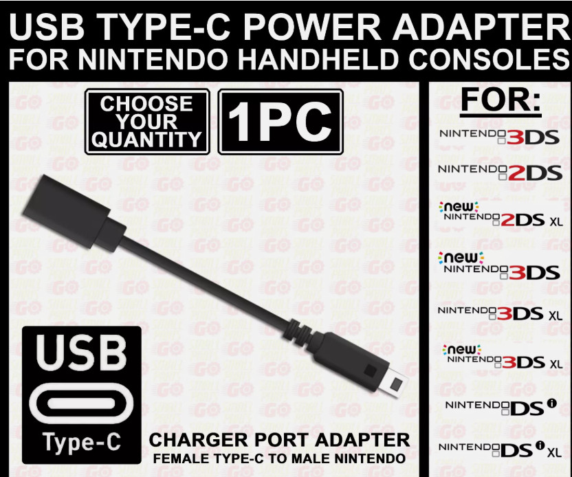 New USB C Adapter Converter Charger Cable for Nintendo New 3DS/2DS/DSi/XL/LL