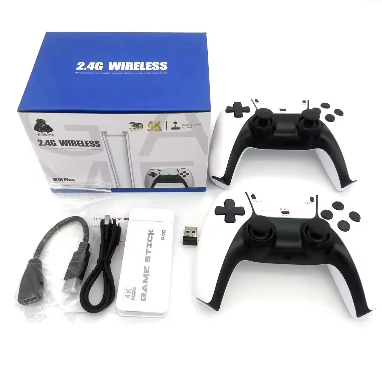 4K 64G HDMI TV Video Game Stick M15 Gaming Console Gamepad 2 Pack Controller