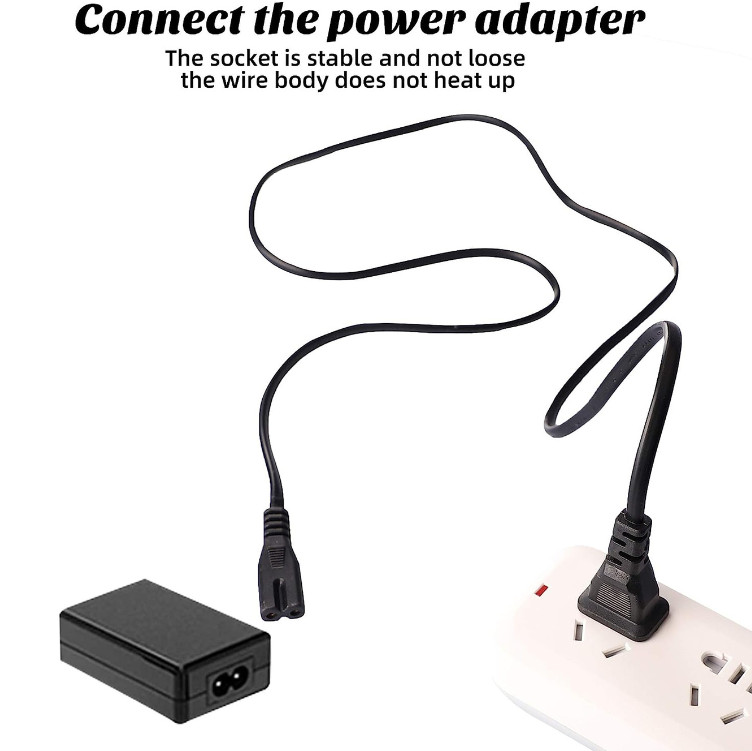 2 Prong Ac Power Cord Cable Super Slim Compatible With Laptop PS4 PS3 PS2, 3FT