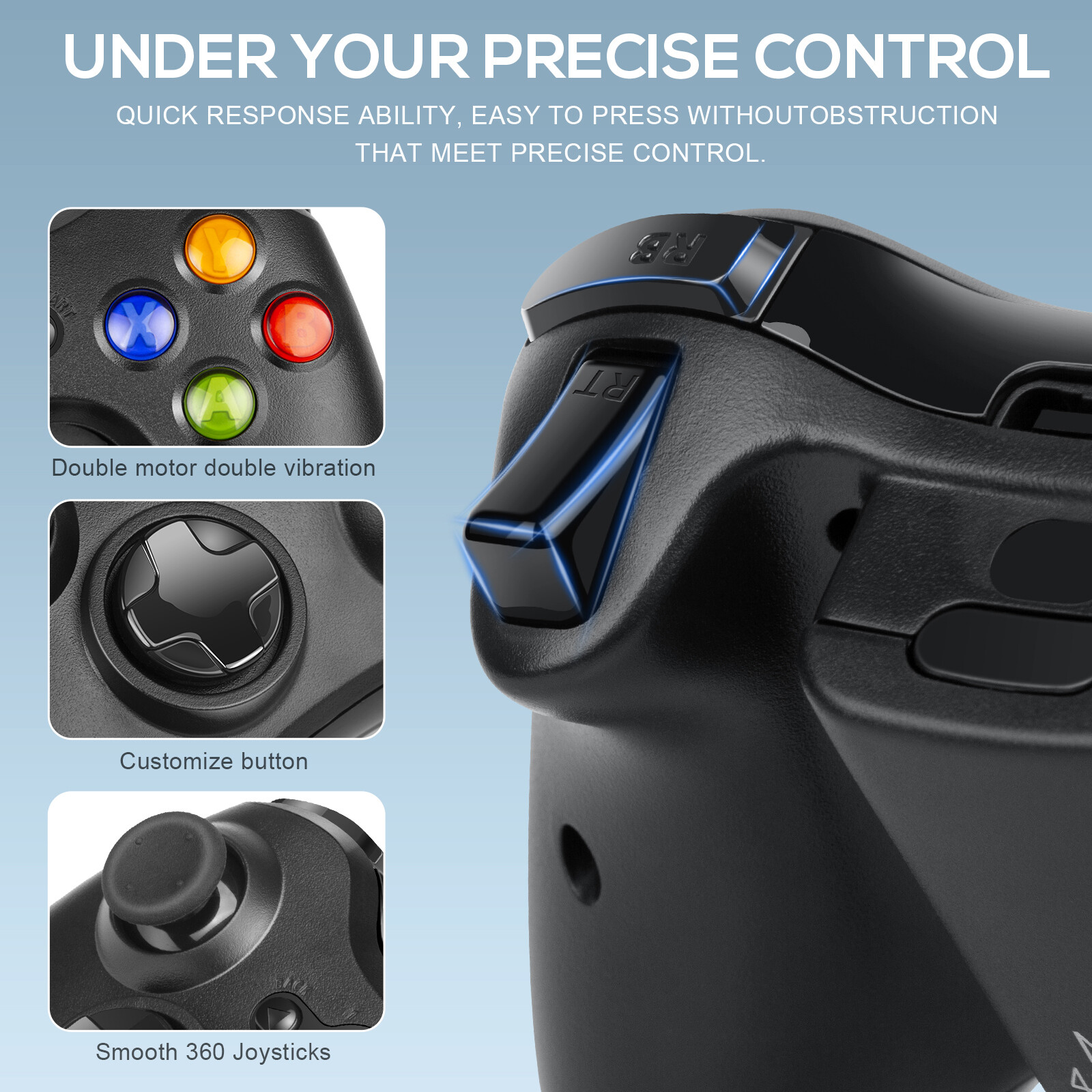 Wireless Wired Controller Gamepad for Microsoft XBOX 360 PC WIN & Battery Pack