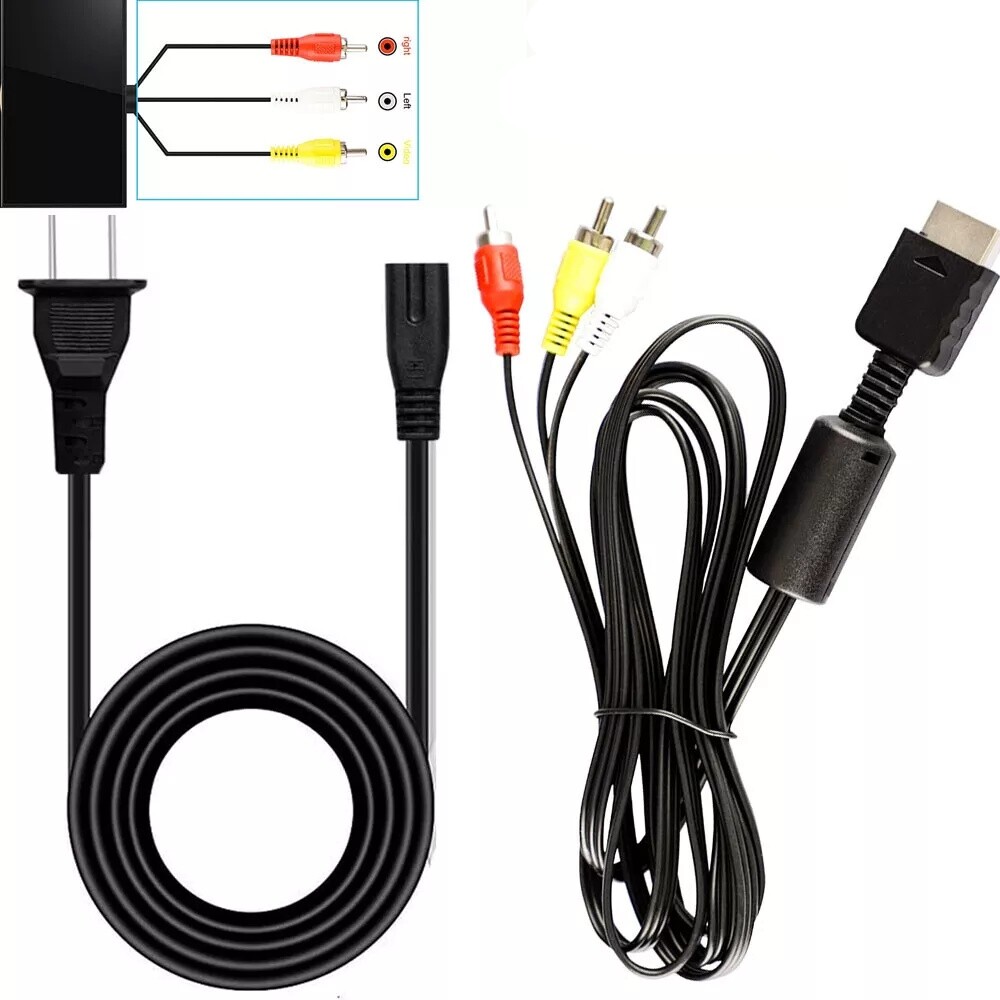 Audio AV RCA+AC Cable Power Supply Adapter Cord Fit Sony Playstation 1/2 PS2 FAT