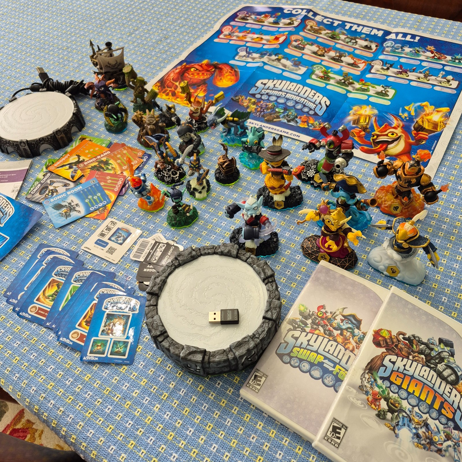 Wii SKYLANDERS Video Game Bundle – with 2 games, 22 figures, 2 portals, poster