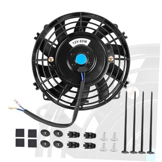 7″ Black Universal Electric Radiator Slim Fan 12V 80W High 7″ 1PCS