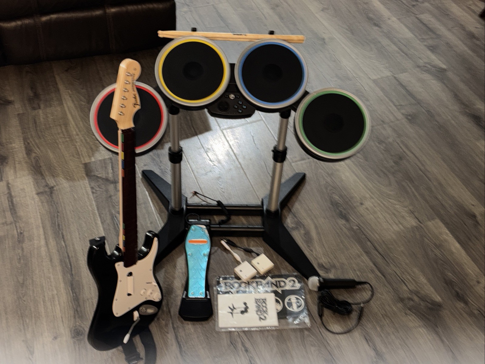 Wii Harmonix Wii Rock Band Wireless DRUM SET, Foot Pedal, Guitar, Mic & Dongles!