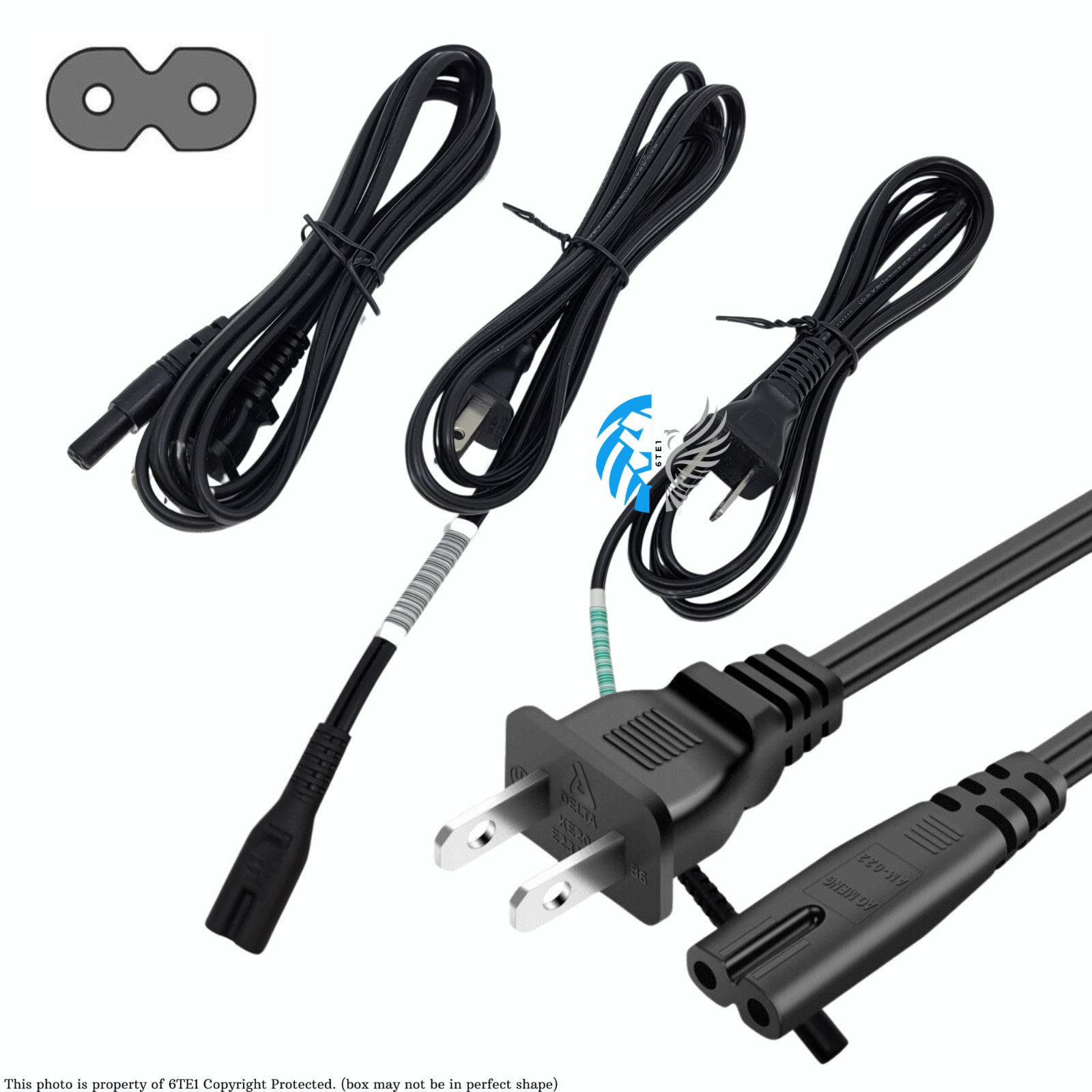 3 PACK 5 FEET AC Power Cord 2 Prong Cable for PlayStation, XBOX, LAPTOP, TV NEW™