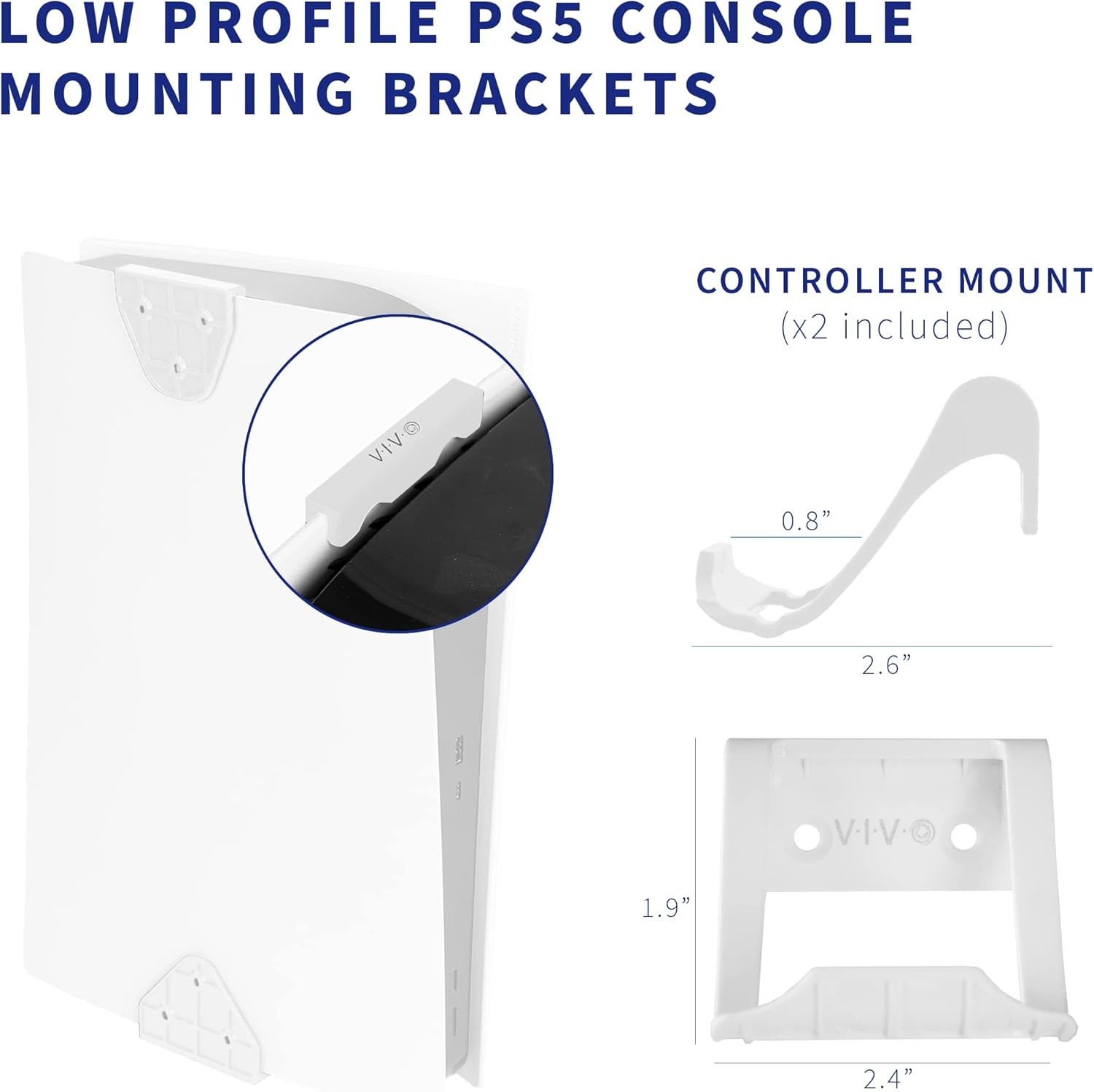 VIVO 2-in-1 Wall and Under Desk Mount Bracket Designed for PS5 White