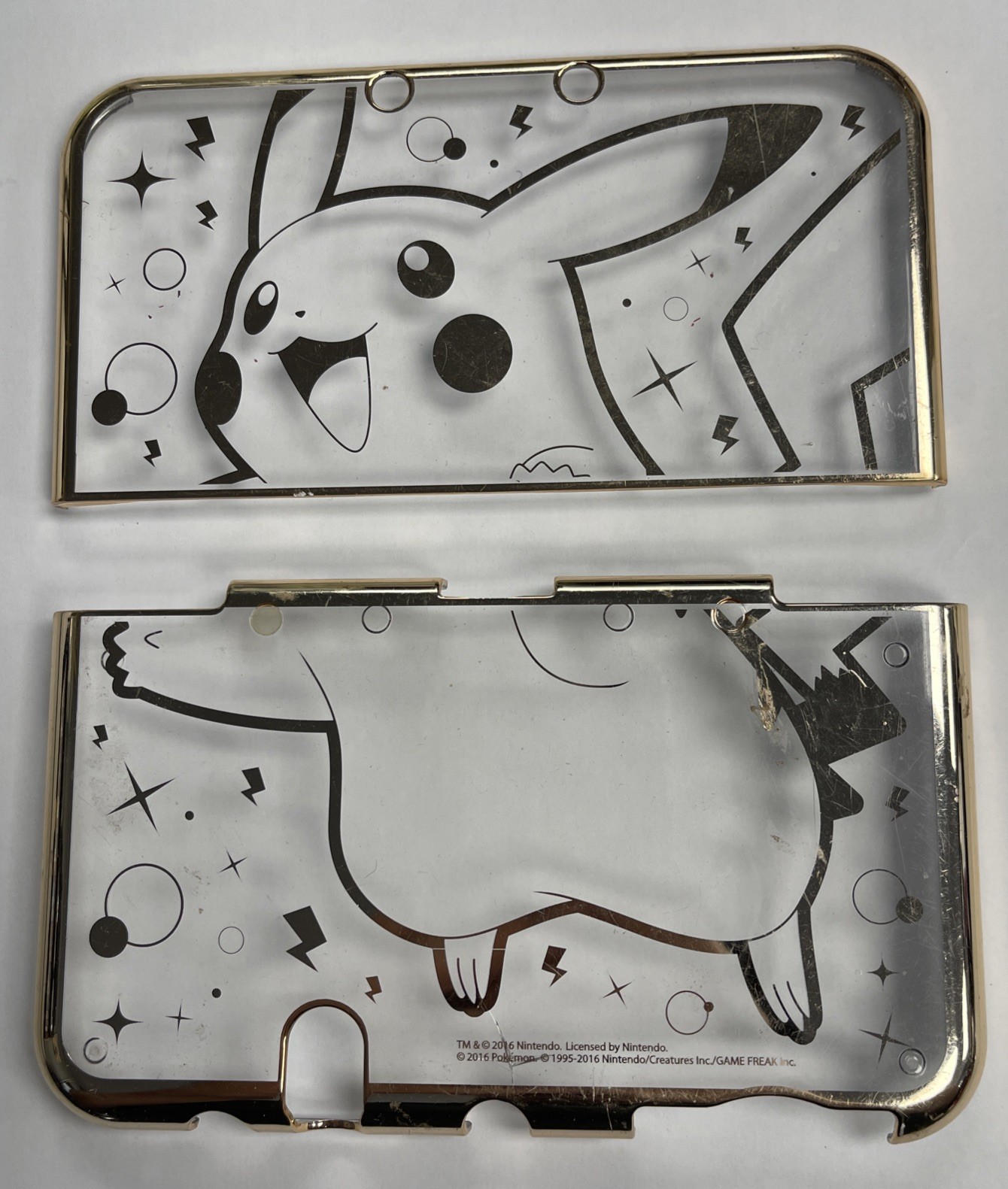USED Nintendo “New” 3DS XL Pikachu Pokemon Gold & Clear Hard Shell Case OEM Hori