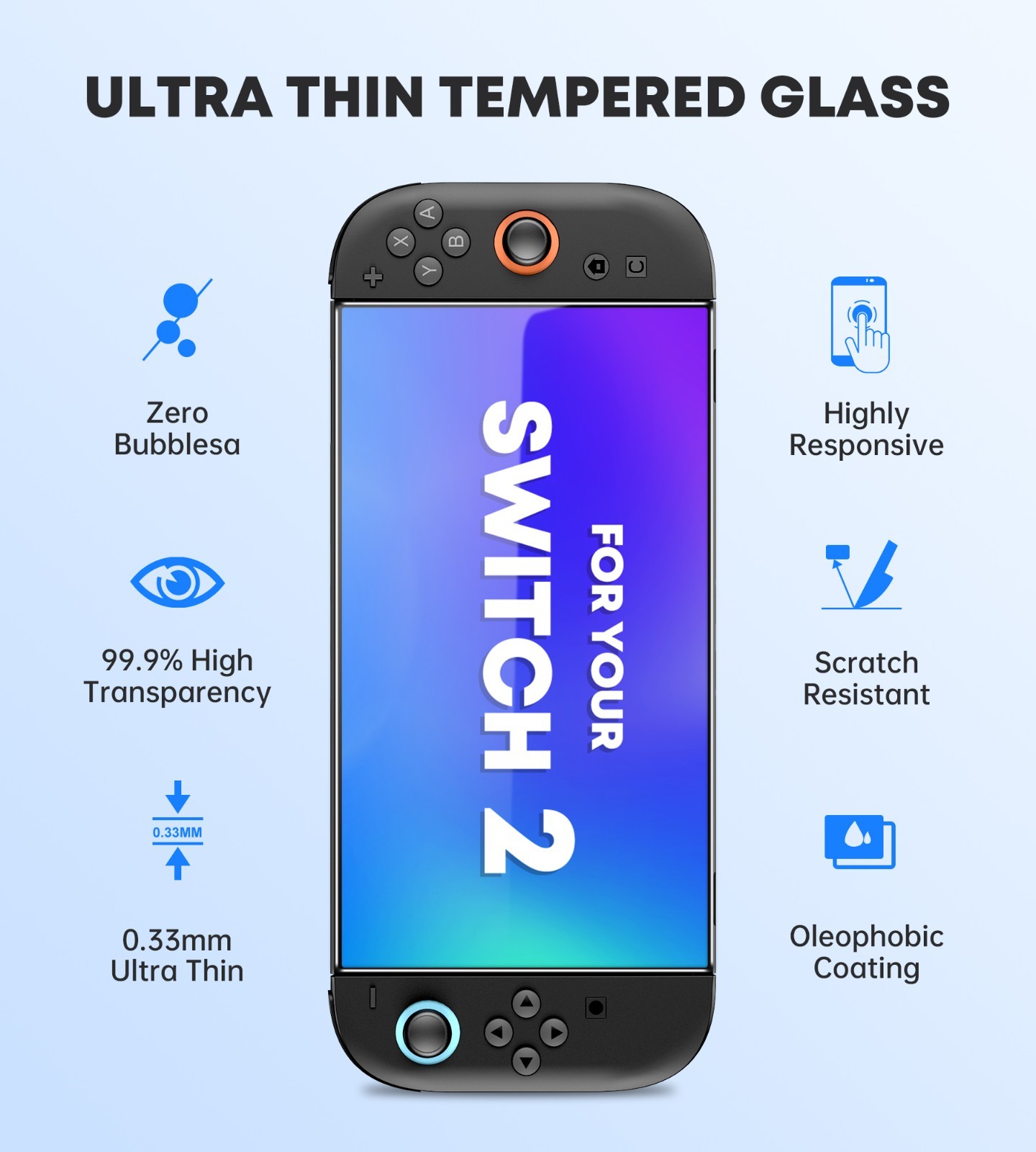 3 Pack 9H Ultra-Thin HD Screen Protector Tempered Glass For Nintendo Switch 2
