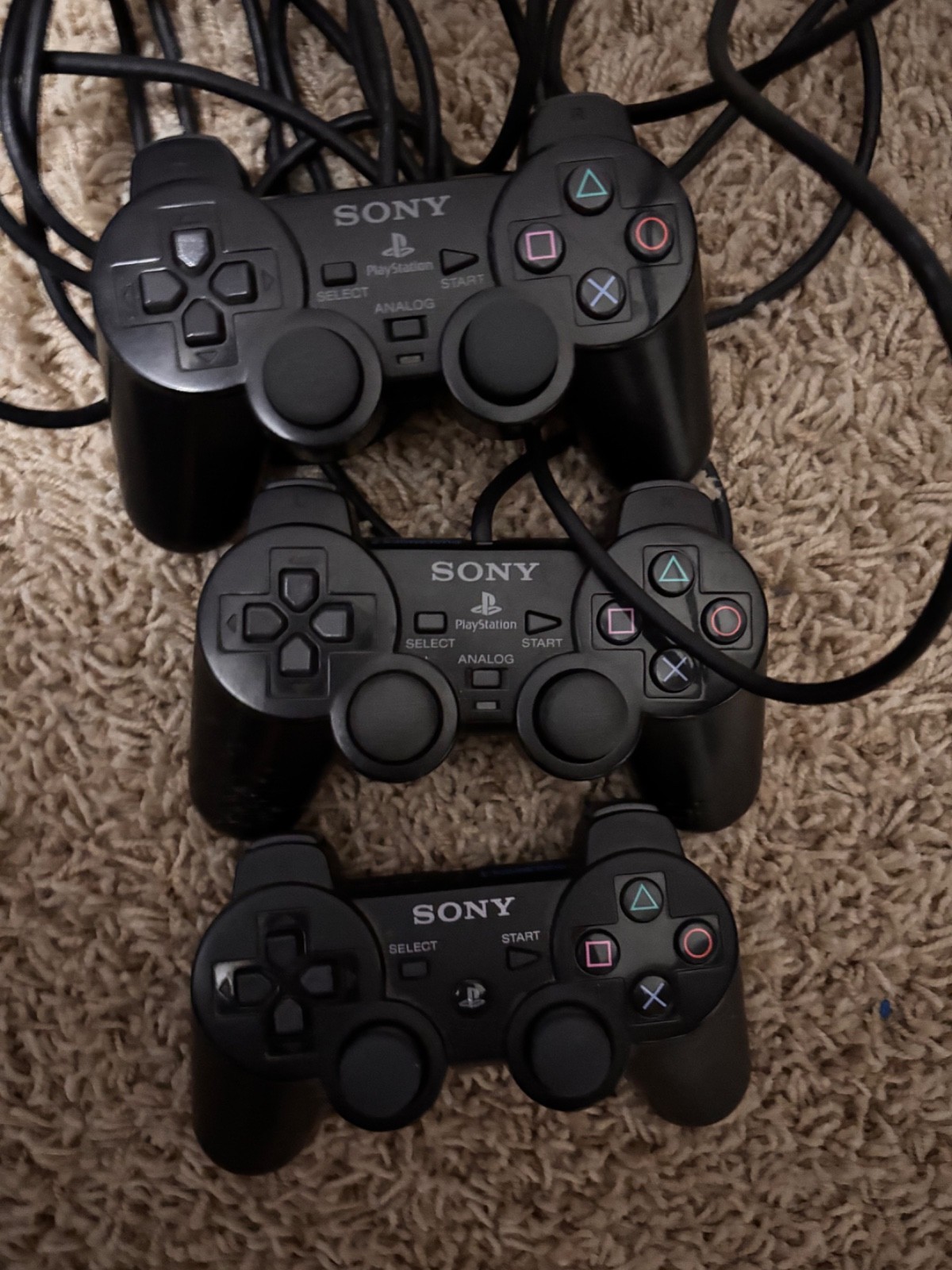 3 Sony PS2 Dual Shock Analog Controller – Black (One Wireless) Read Desc