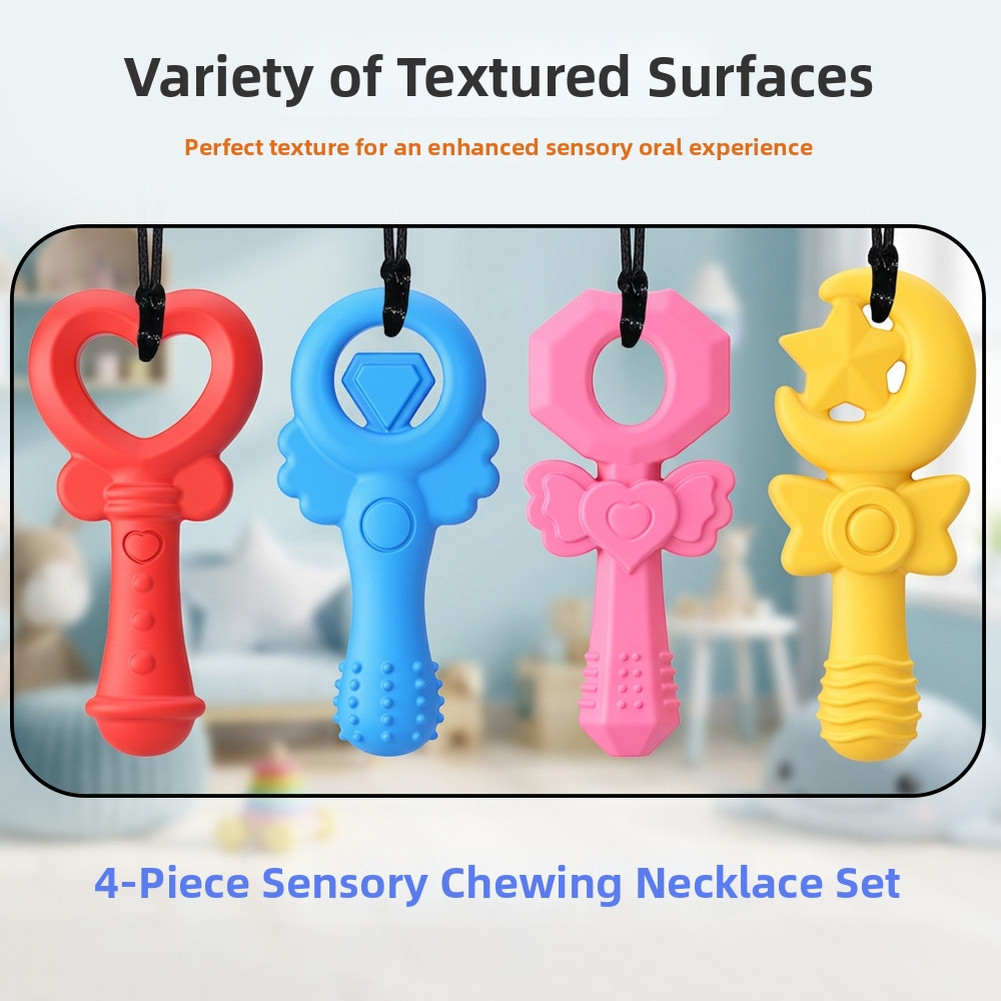 4-Pack Sensory Fidget Necklaces – Chewable Silicone Toys for Adults and