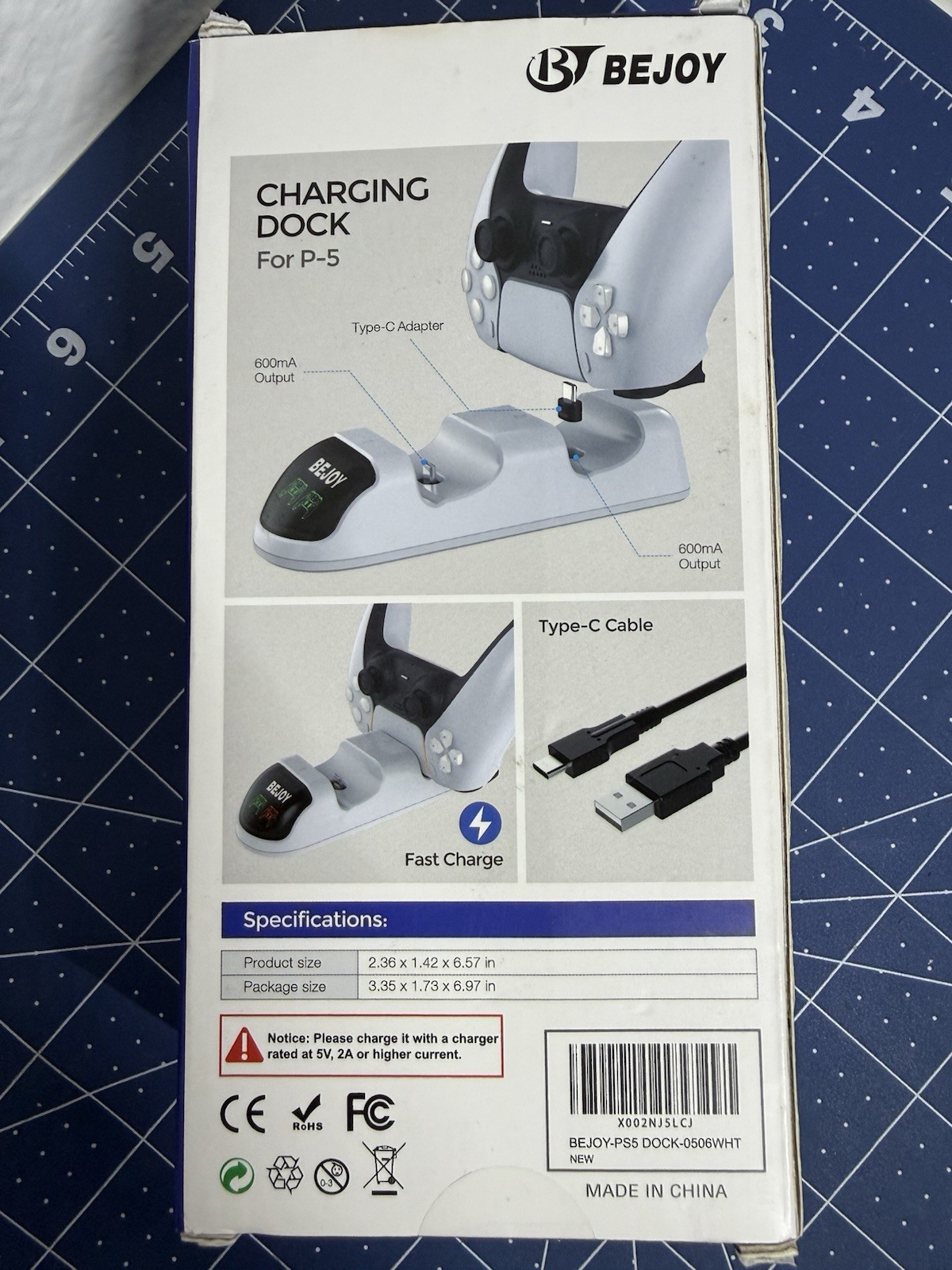 BeJoy PS5 DualSense Controller Charging Dock Dual Slots USB-C White
