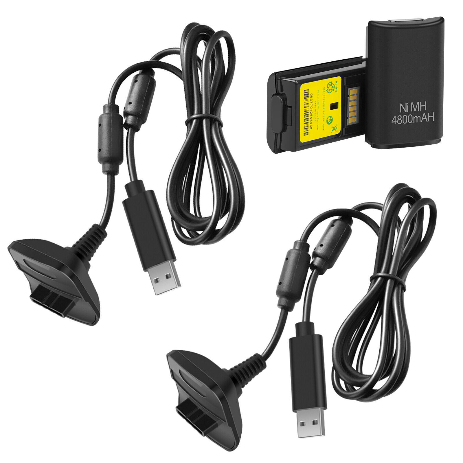 2 Battery Pack For Microsoft Xbox 360 Wireless Controller + USB Charging Cable