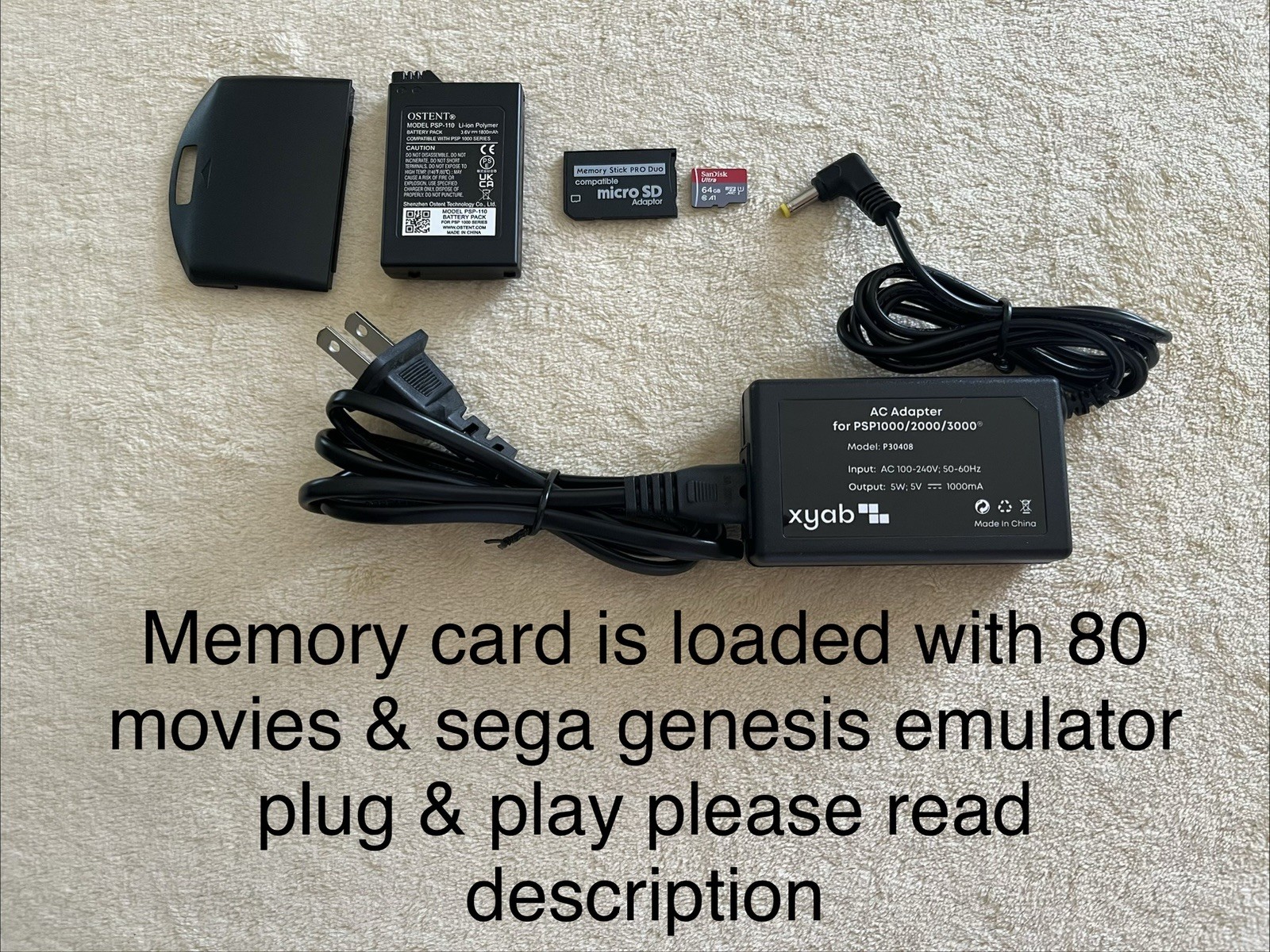QUALITY Sony PSP 1000 Revival Kit – Battery, Charger, Cover, 64gb Memory Card