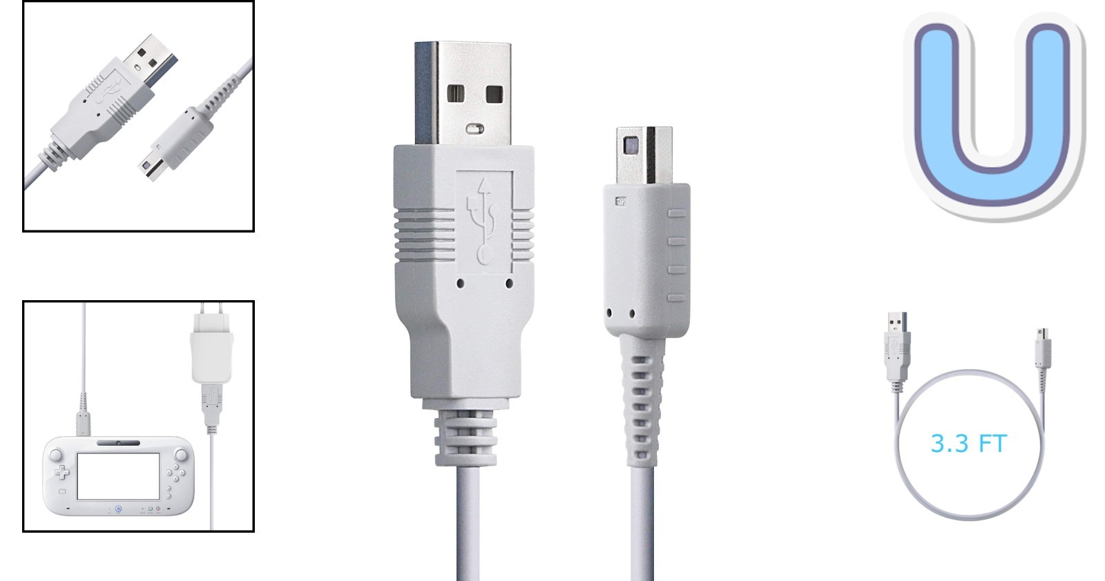 High-Durability 100 cm USB Charger Cable for Wii U Gamepad – Tangle-Free Design