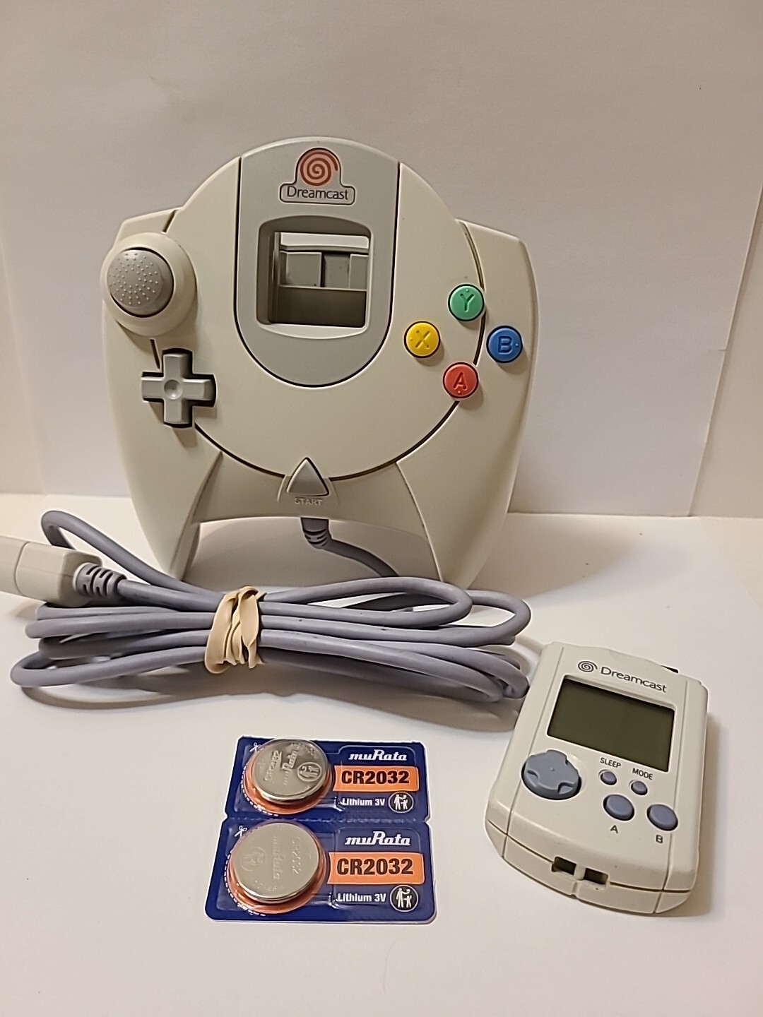 Sega Dreamcast Controller HKT-7700 White Tested With VMU And New Batteries