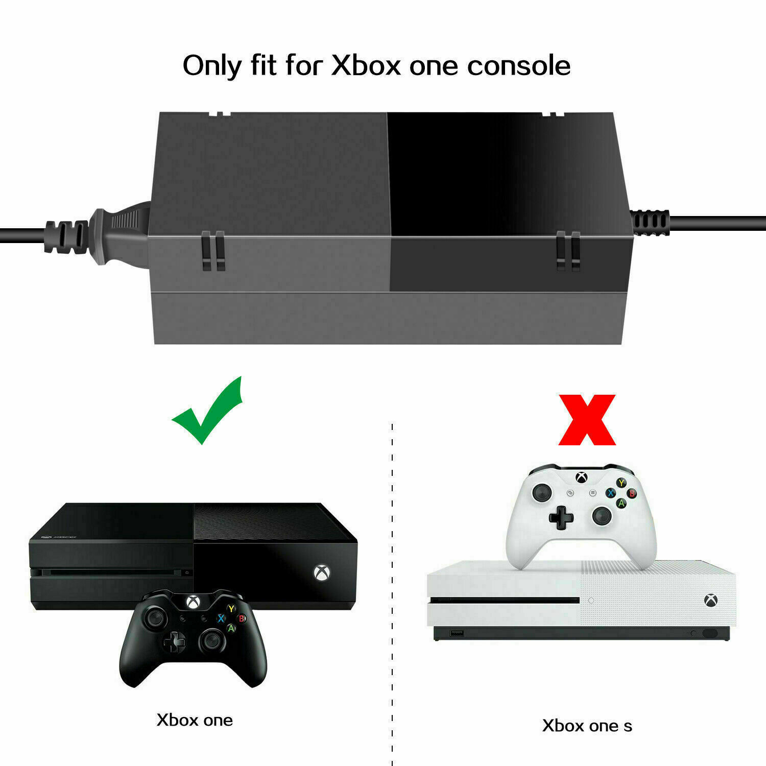 For Microsoft Xbox One Console AC Adapter Brick Charger Power Supply Cord Glossy