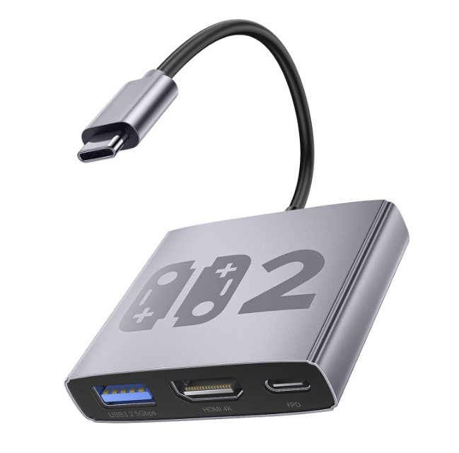 Aluminum Alloy 3-in-1 Switch 2 Dock, Bemkiru Portable Travel Dock for Nintendo S