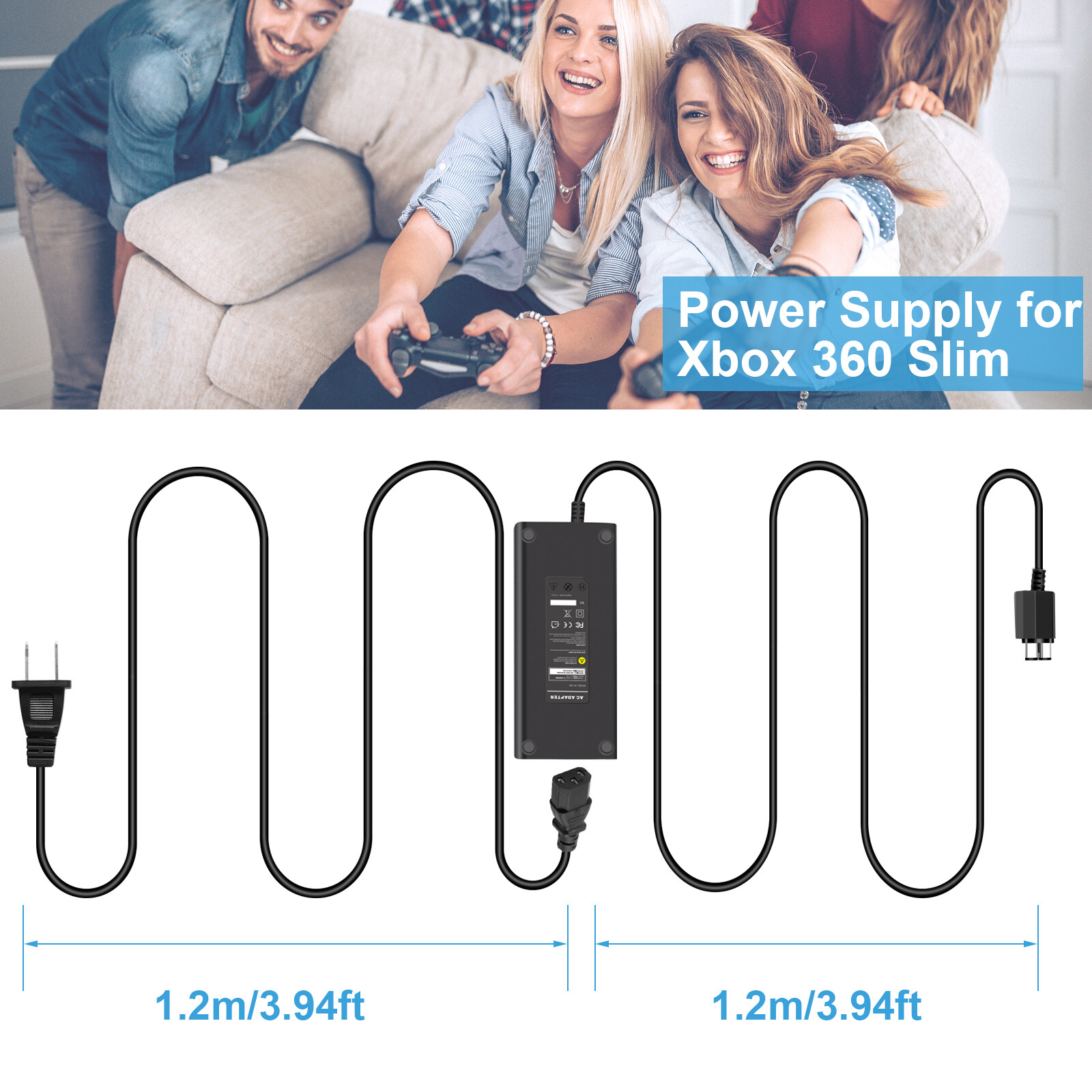 For Microsoft Xbox 360 Slim Power Supply Adapter Brick Charger Power Cord Cable
