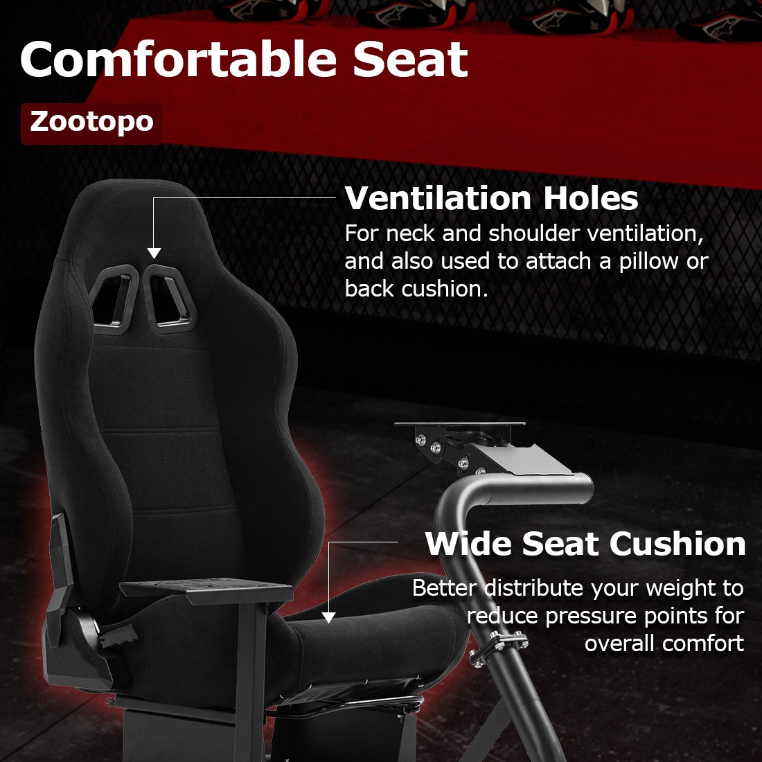 Zootopo Semi Open Racing Sim Cockpit With Black Seat Fits Logitech Thrustmaster