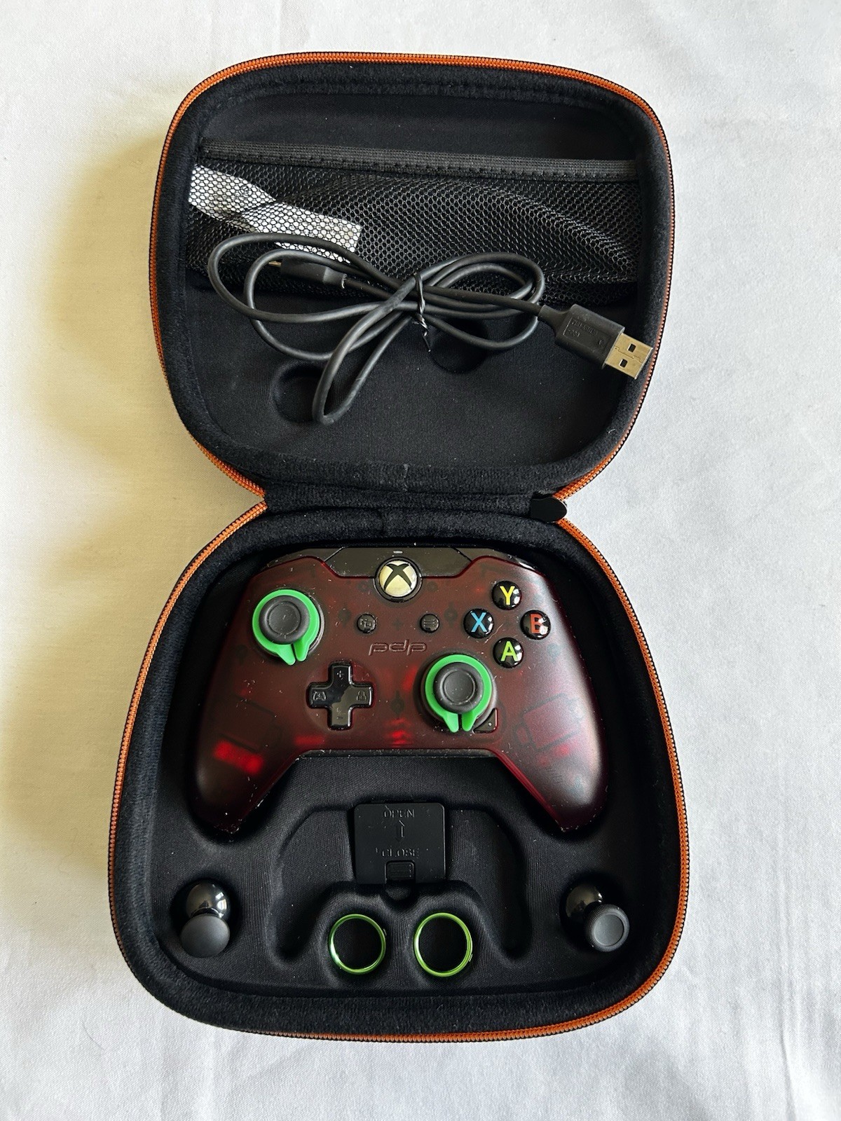 PDP Xbox One Crimson Red Wired Controller & Fusion Controller Case w/Accessories