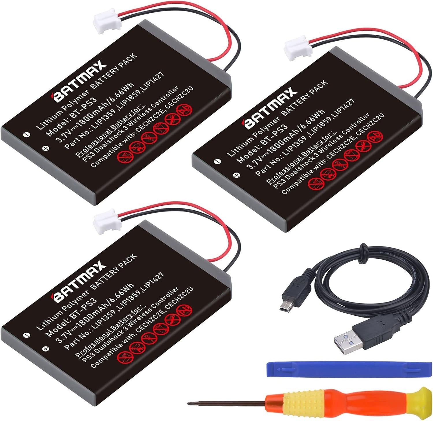 3 Pack Replacement Batteries for Sony PlayStation 3 Sixaxis Controllers