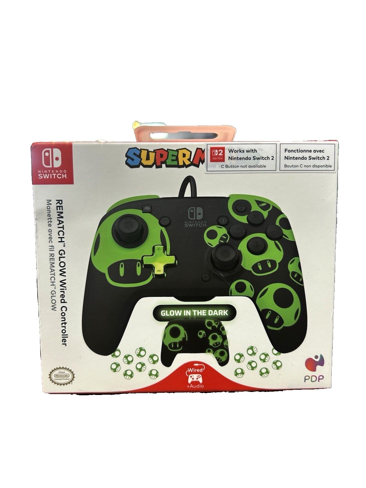 PDP Nintendo Switch Controller Glow in the Dark Rematch Wired Super Mario. NIB