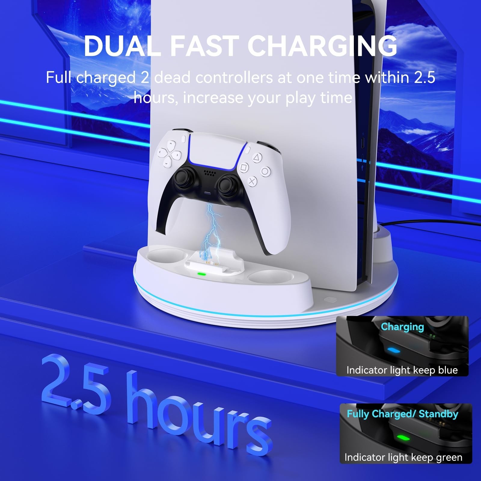 NEWDERY PS5 Charging Station for PlayStation 5/Slim/Pro Controller Charger Stand