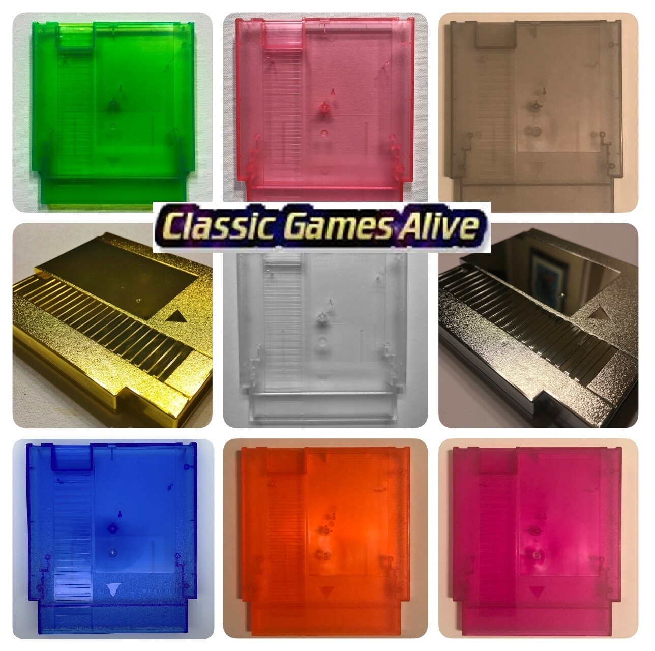 NES Replacement Case Cart Shell – Transparent COLOR, Gold, Sliver (Raspberry Pi)