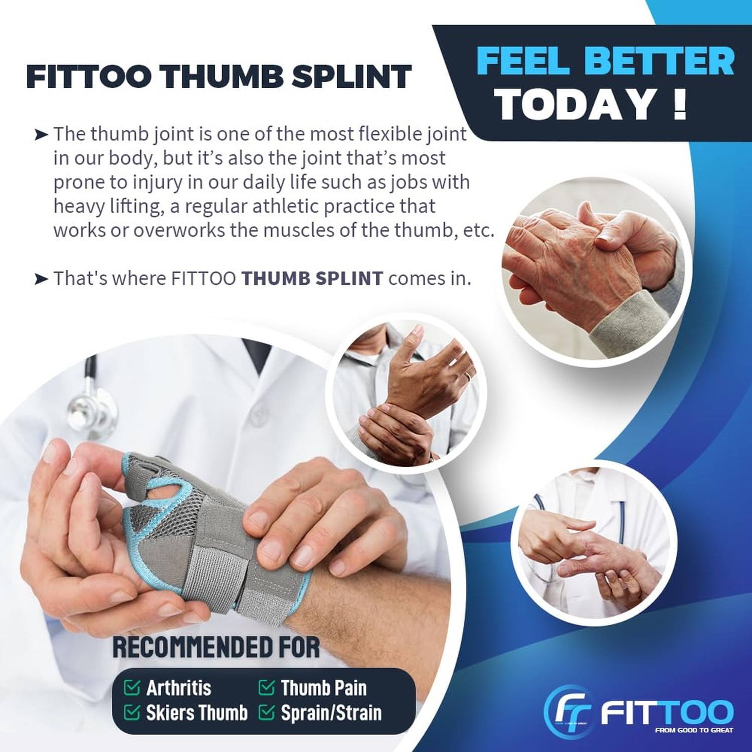 FITTOO Thumb & Wrist Brace for Men and Women -CMC Thumb Brace Spica Splint fo…