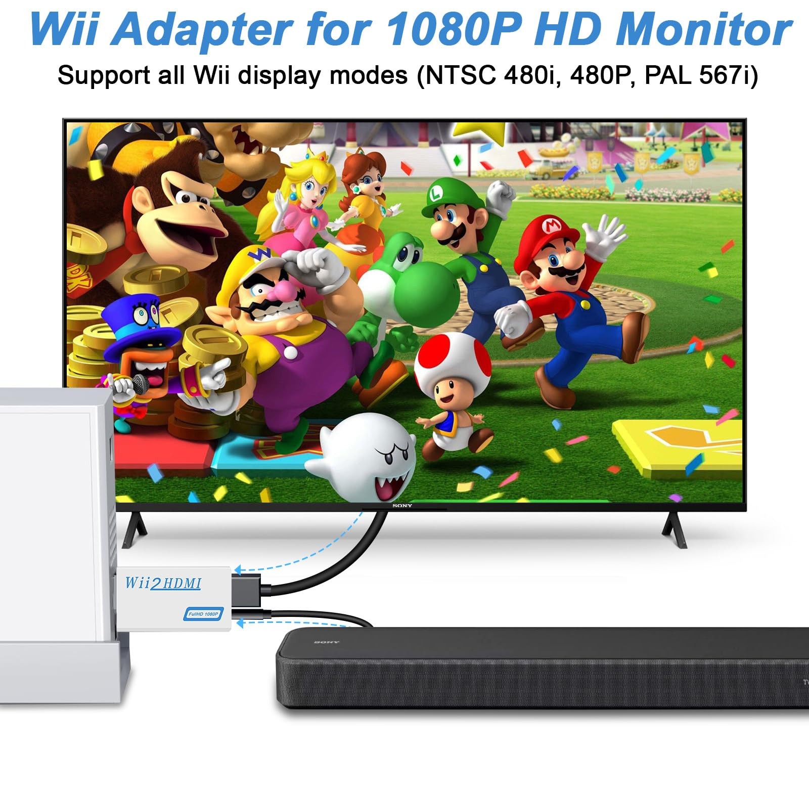 Wii to HDMI Adapter Converter 1080P HDMI Output Wii Connector with 3.5Mm Audio