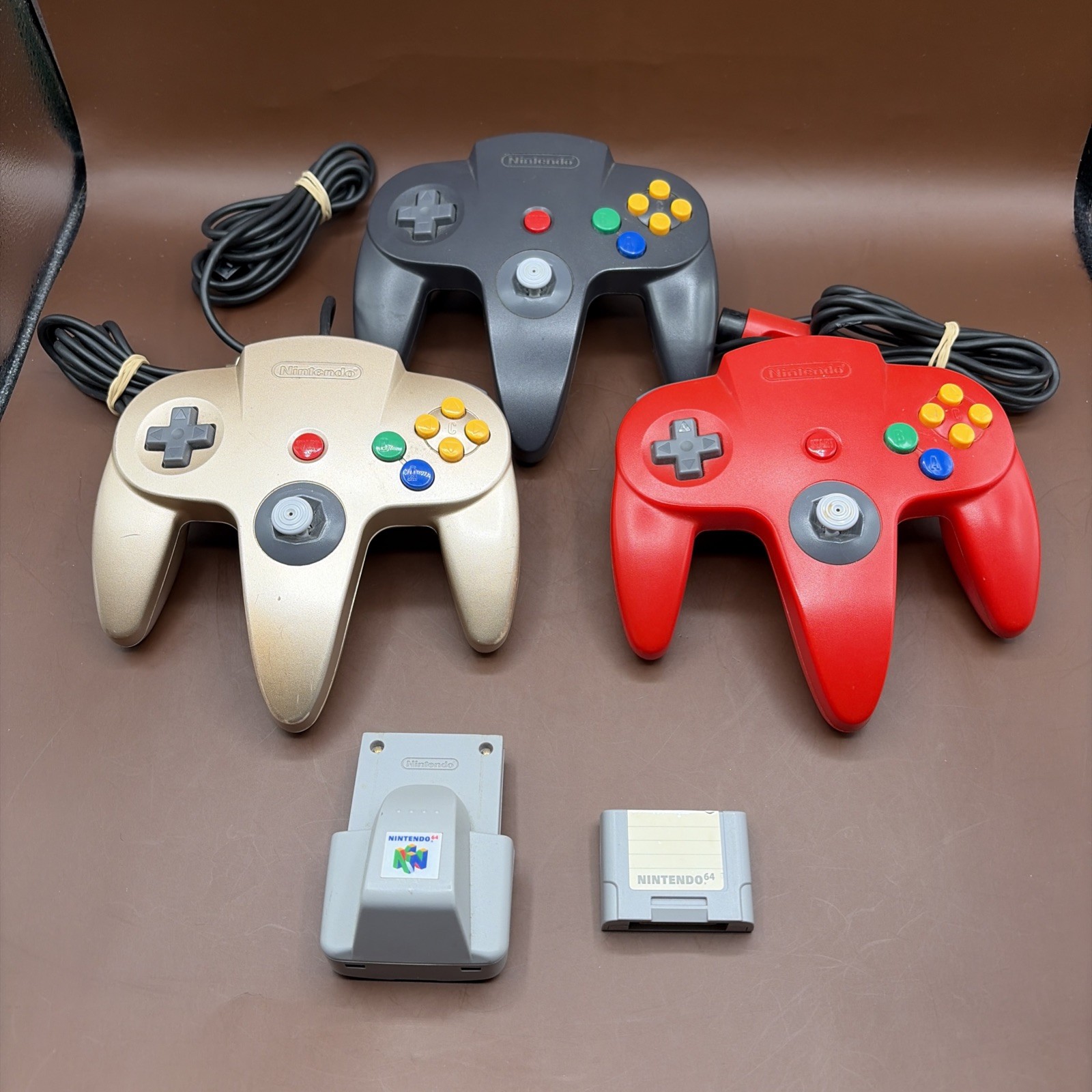 OEM Nintendo N64 Controller 3pc NUS-005 w Controller Pack NUS-004 & Rumble Pack