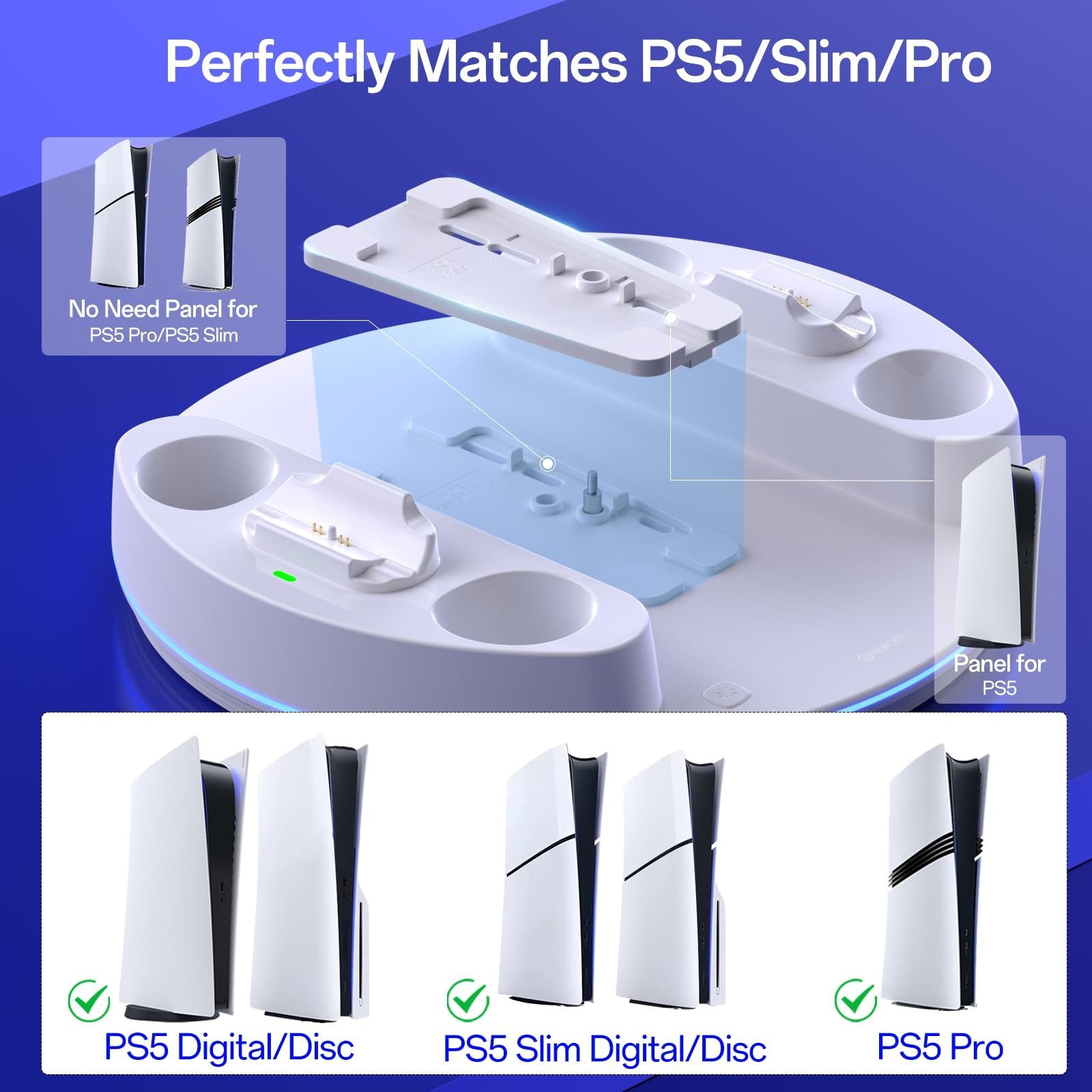 NEWDERY PS5 Charging Station for PlayStation 5/Slim/Pro Controller Charger Stand