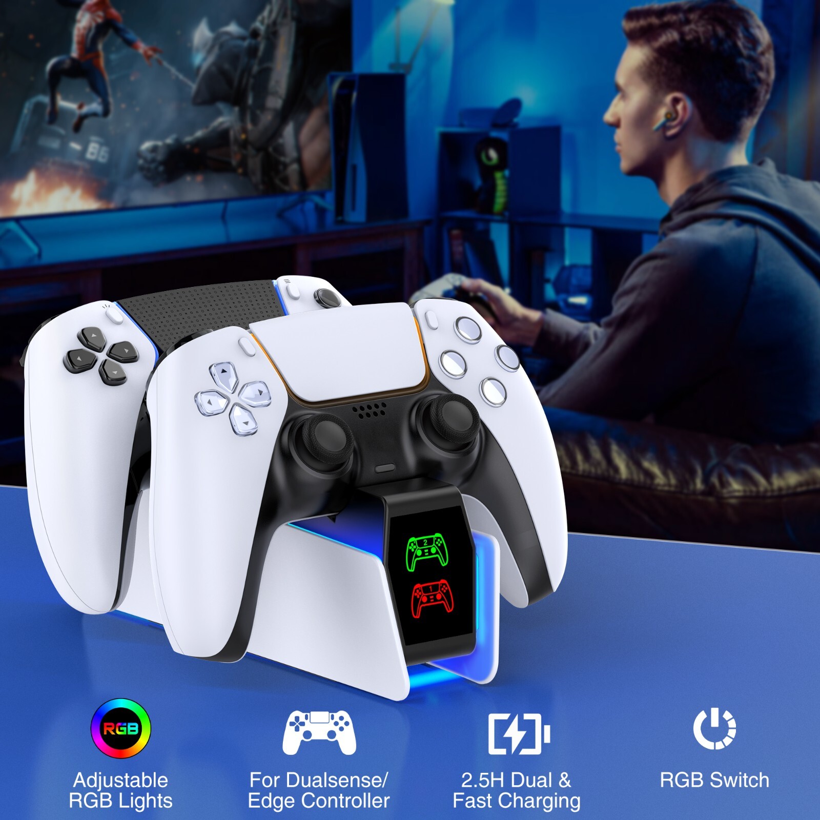 PS5 Slim Controller Charger Station+Cooling for PS5 Slim&Edition/Disc Version