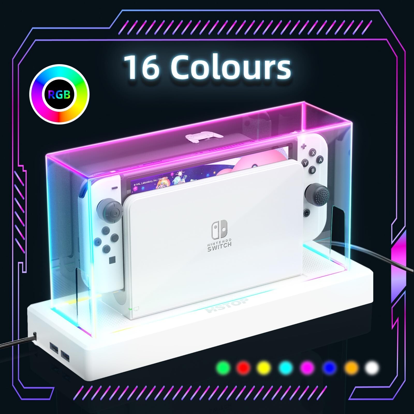 Nintendo Switch/OLED Anti-Scratch Slim Dock Case with 16 LED Colors Light Base