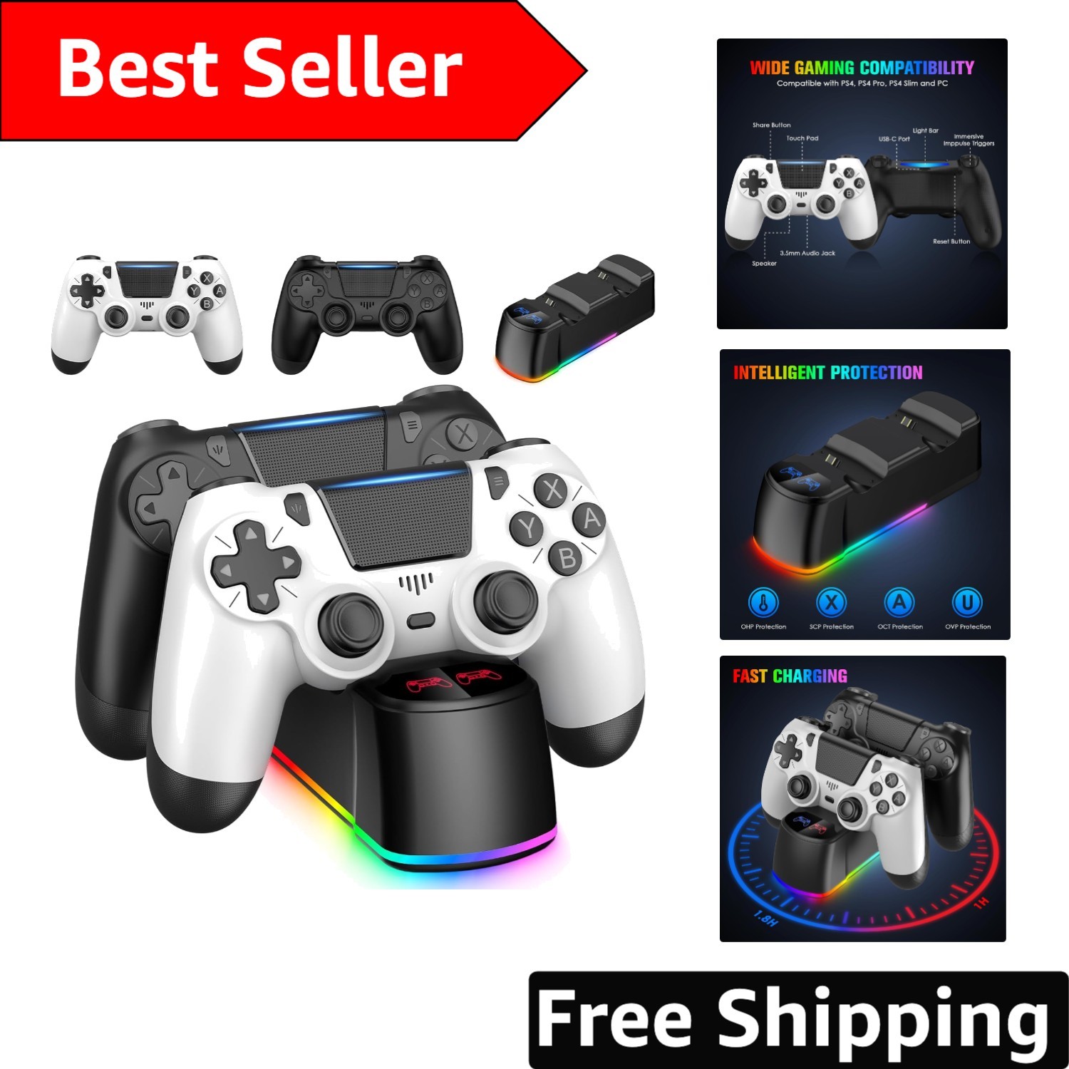Dual Wireless PS4 Controller Set with Quick Charge Dock – Stylish Design
