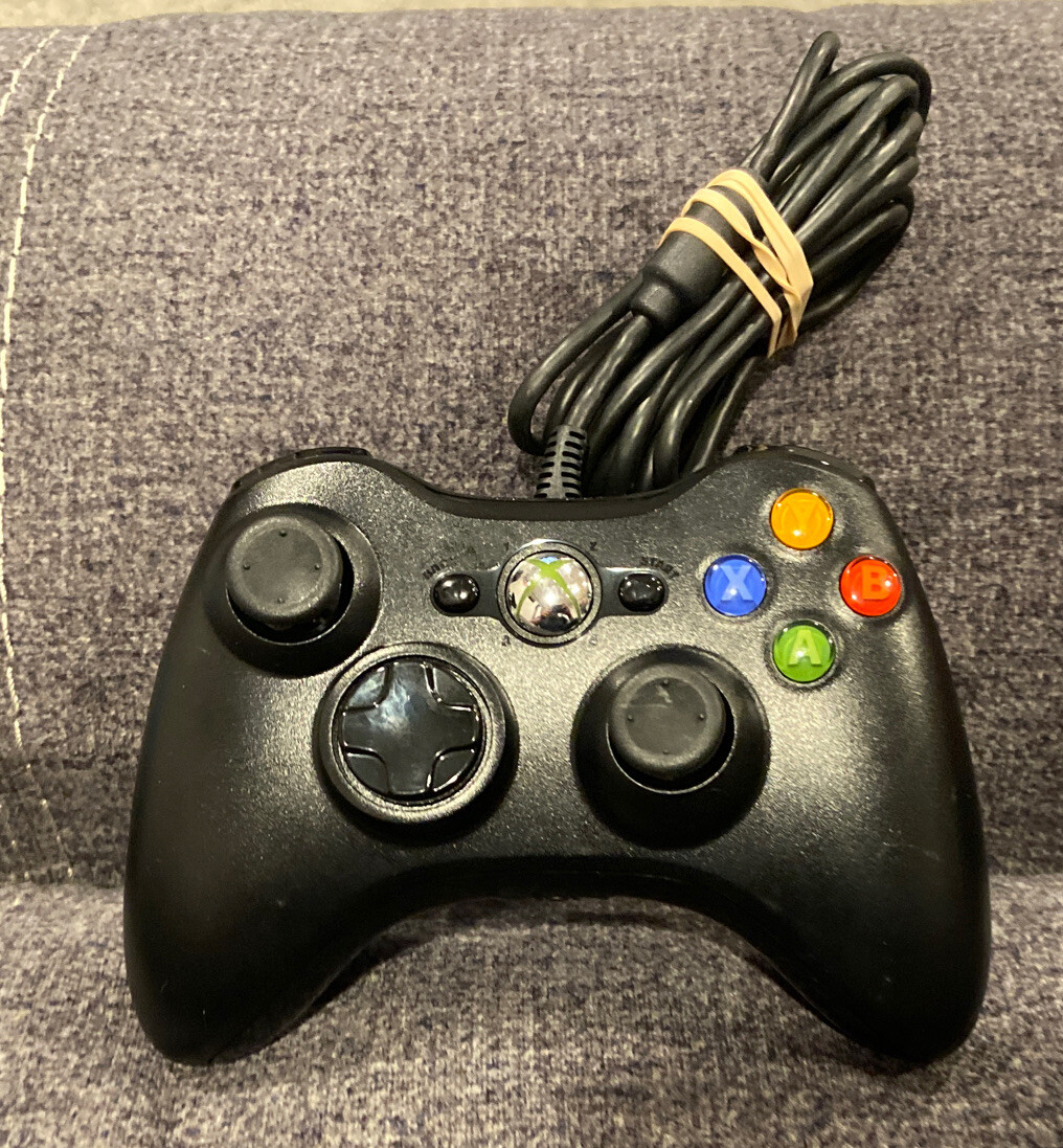 Official Microsoft Xbox 360 Black Wired Controller! ~ Works Great! ~ Authentic!