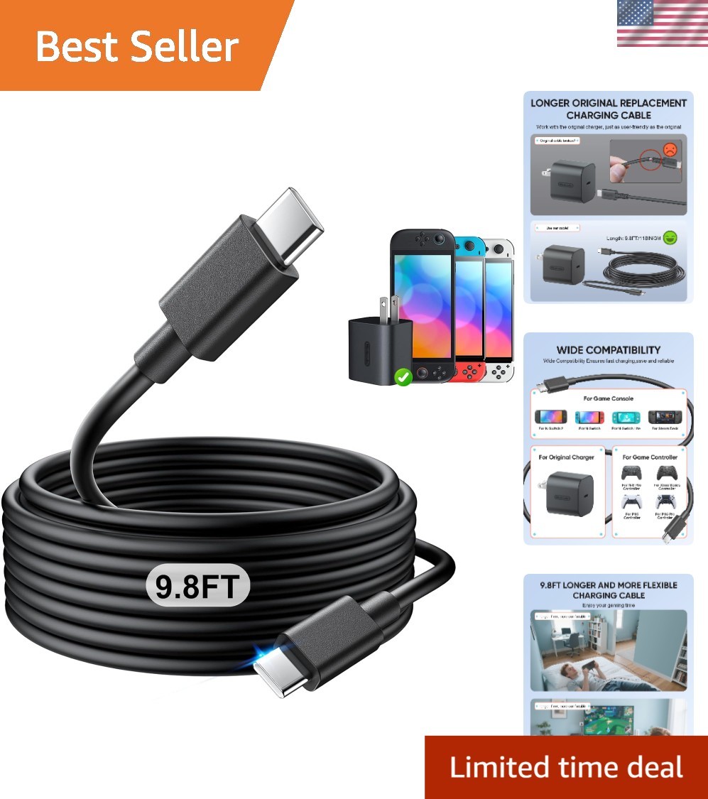 Ultra Long 9.8FT USB-C Cable for Switch 2 – Durable Fast Charging Solution